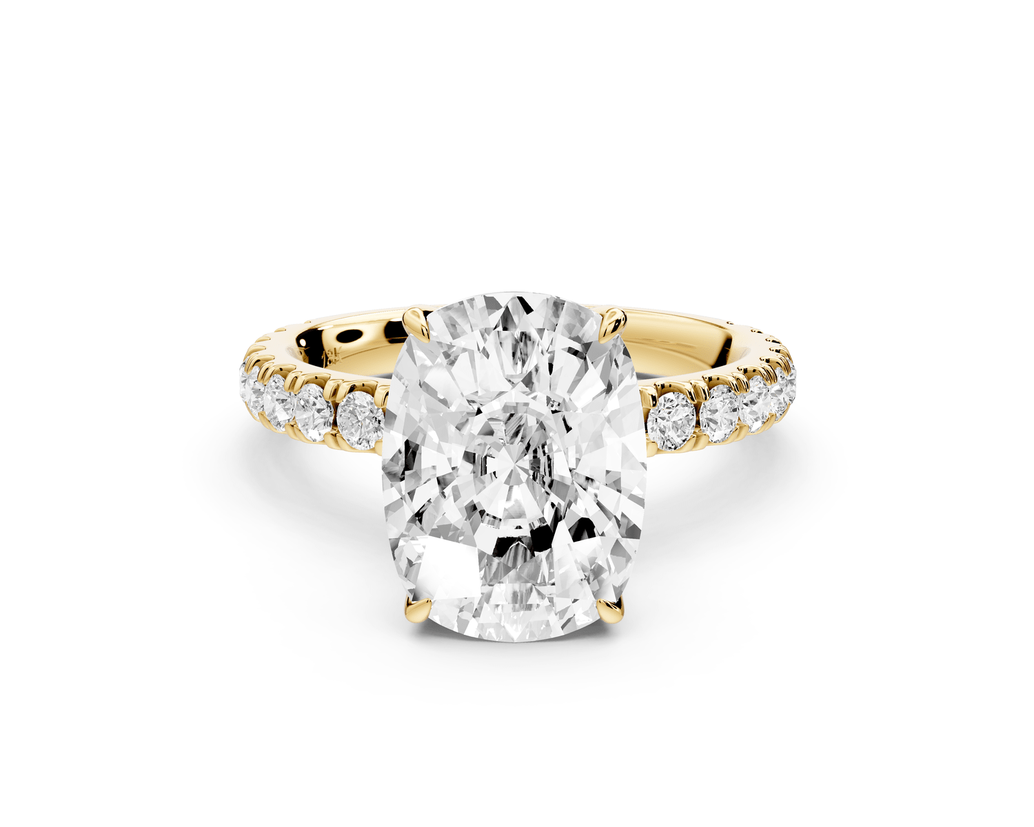Jade - 5ct 18k yellow gold ecushion hidden halo diamond crown and bridge pavé engagement ring - Mr. Alex Jewelry