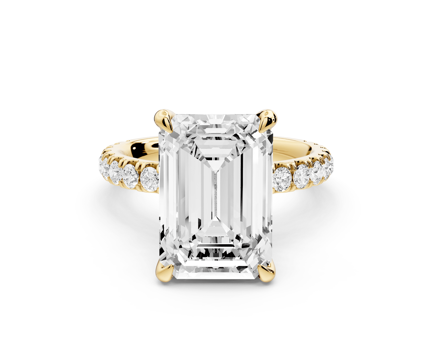 Jade - 5ct 18k yellow gold emerald hidden halo diamond crown and bridge pavé engagamnet ring - Mr. Alex Jewelry