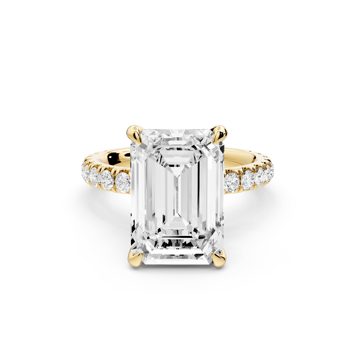 Jade - 5ct 18k yellow gold emerald hidden halo diamond crown and bridge pavé engagamnet ring - Mr. Alex Jewelry