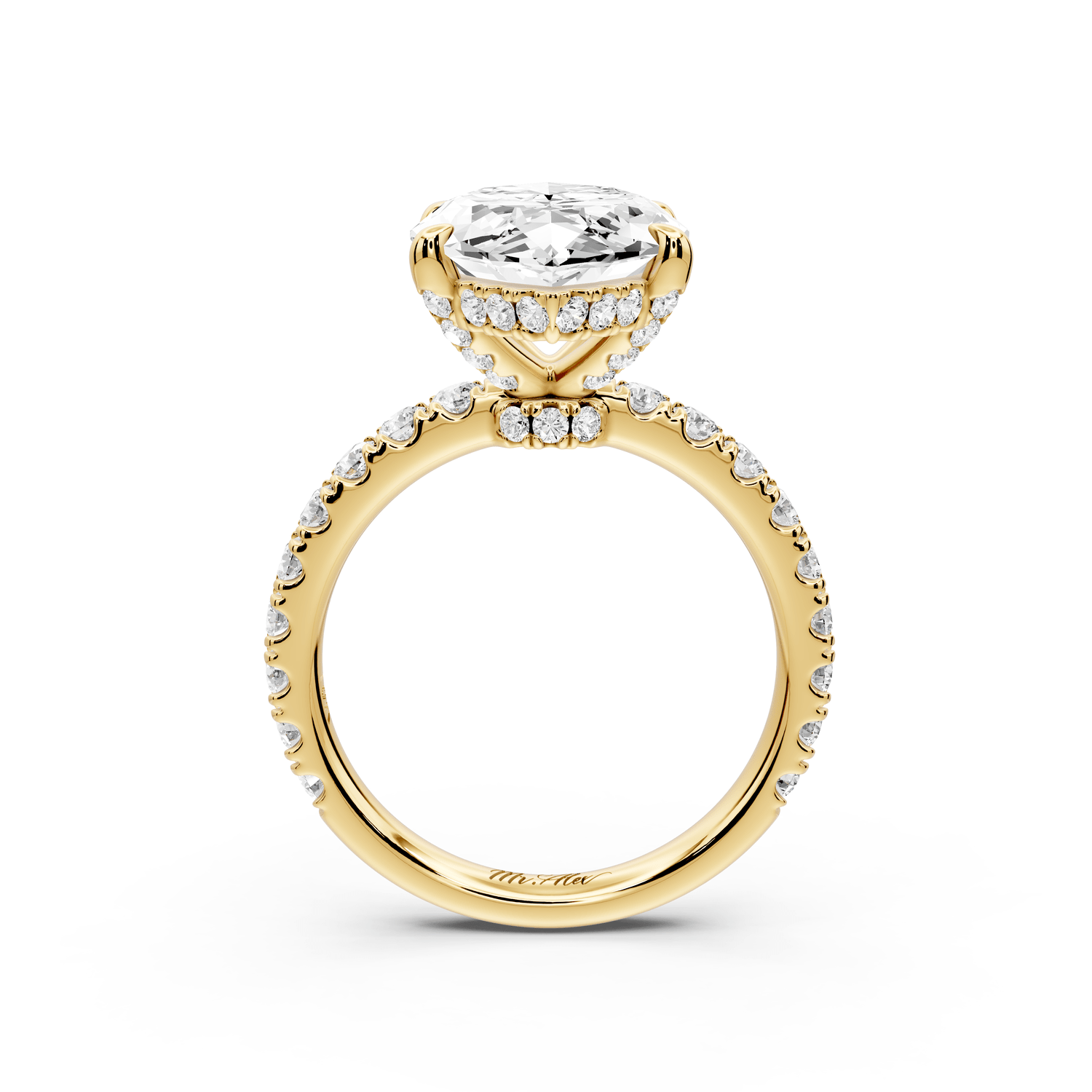 Jade - 5ct 18k yellow gold marquise hidden halo diamond crown and bridge pavé engagement ring - Mr. Alex Jewelry