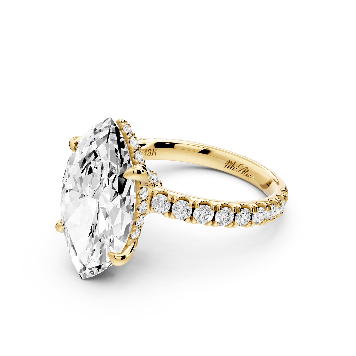 Jade - 5ct 18k yellow gold marquise hidden halo diamond crown and bridge pavé engagement ring - Mr. Alex Jewelry