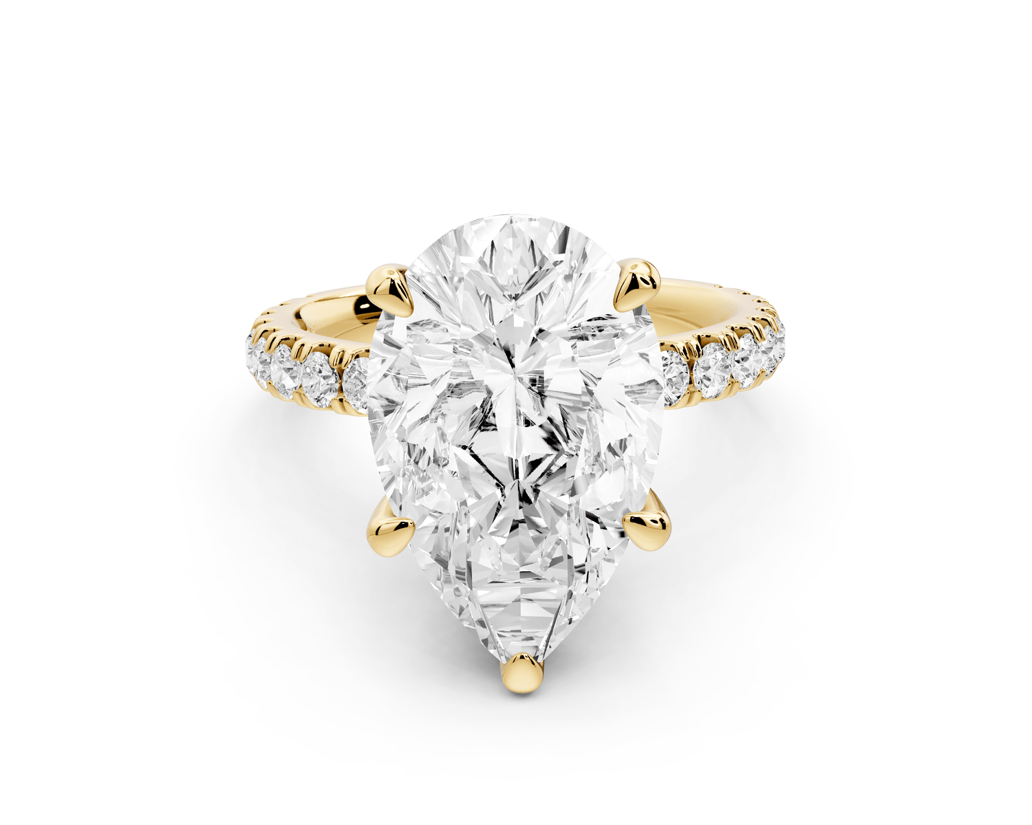 Jade - 5ct 18k yellow gold pear hidden halo diamond crown and bridge pavé engagamnet ring - Mr. Alex Jewelry
