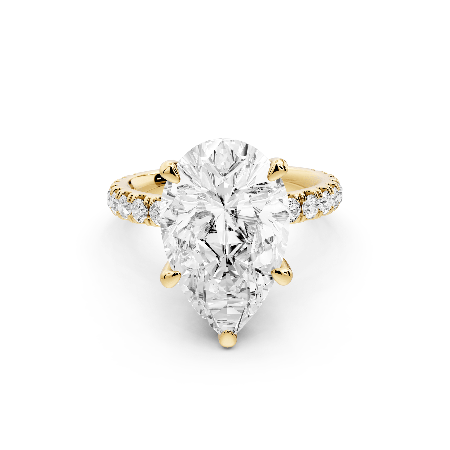 Jade - 5ct 18k yellow gold pear hidden halo diamond crown and bridge pavé engagamnet ring - Mr. Alex Jewelry