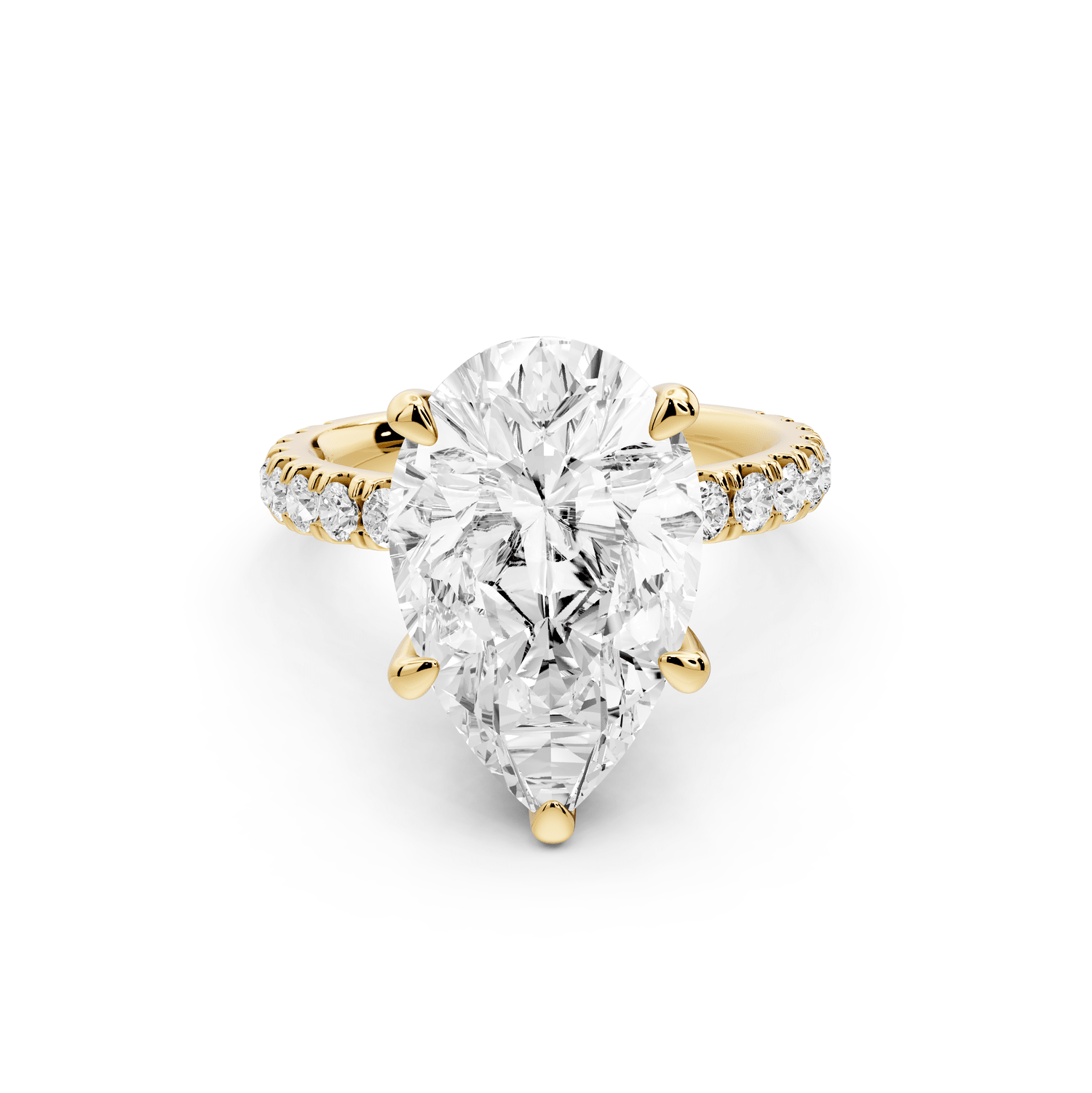Jade - 5ct 18k yellow gold pear hidden halo diamond crown and bridge pavé engagamnet ring - Mr. Alex Jewelry