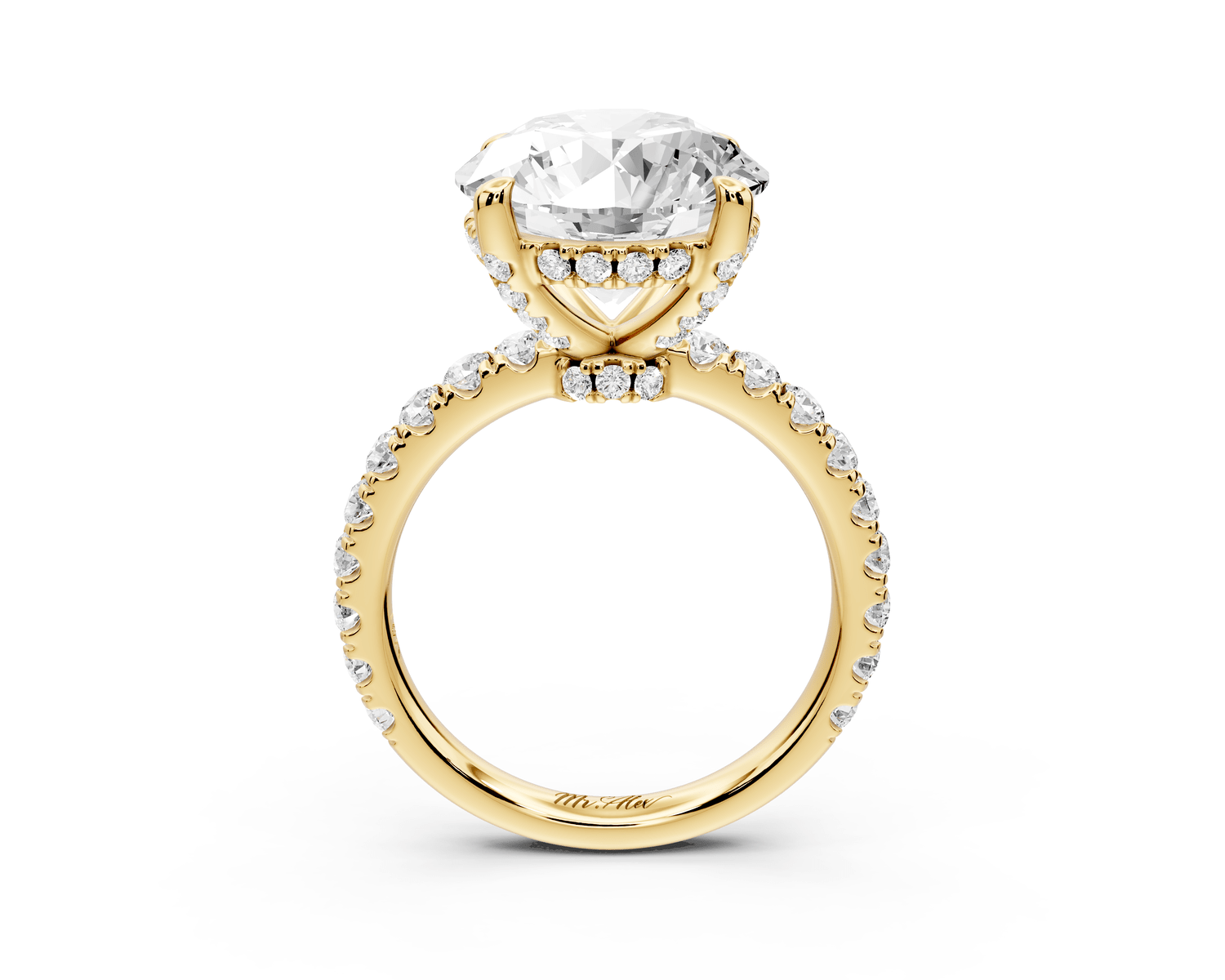 Jade - 5ct 18k yellow gold round hidden halo diamond crown and bridge pavé engagamnet ring - Mr. Alex Jewelry