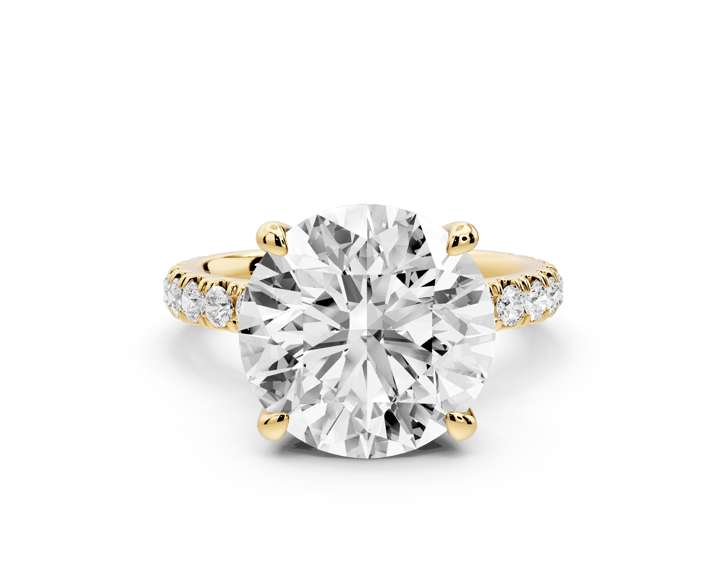 Jade - 5ct 18k yellow gold round hidden halo diamond crown and bridge pavé engagamnet ring - Mr. Alex Jewelry