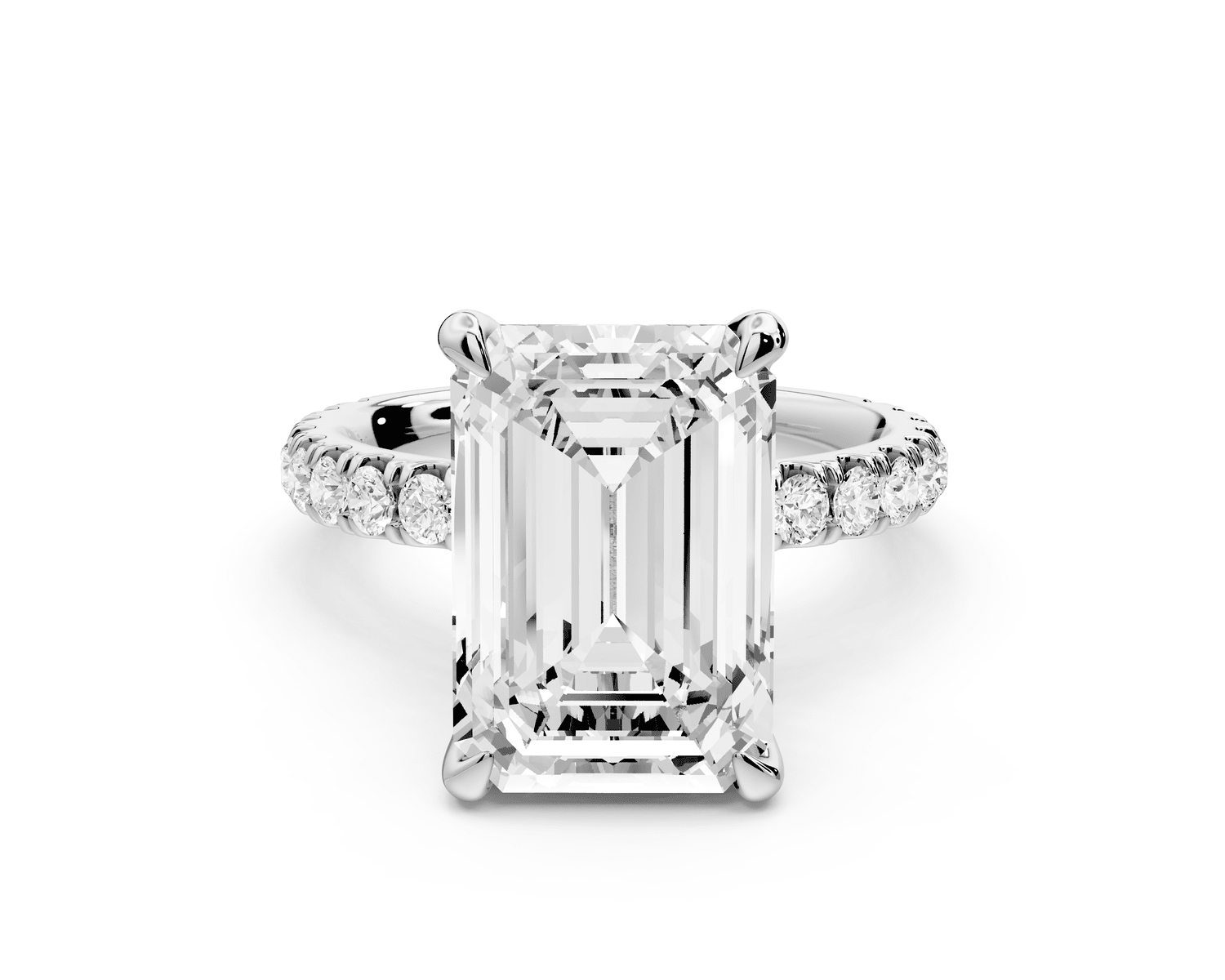 Jade - 5ct platinum emerald hidden halo diamond crown and bridge pavé engagamnet ring - Mr. Alex Jewelry