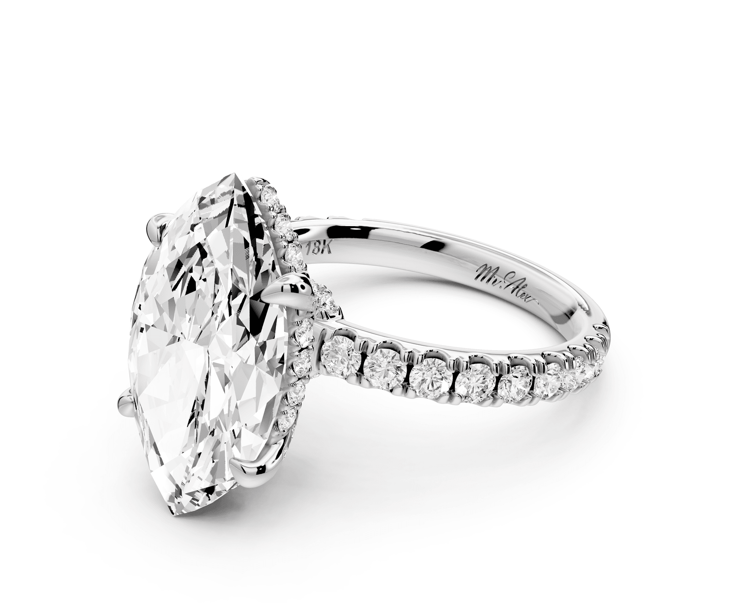 Jade - 5ct platinum marquise hidden halo diamond crown and bridge pavé engagement ring - Mr. Alex Jewelry