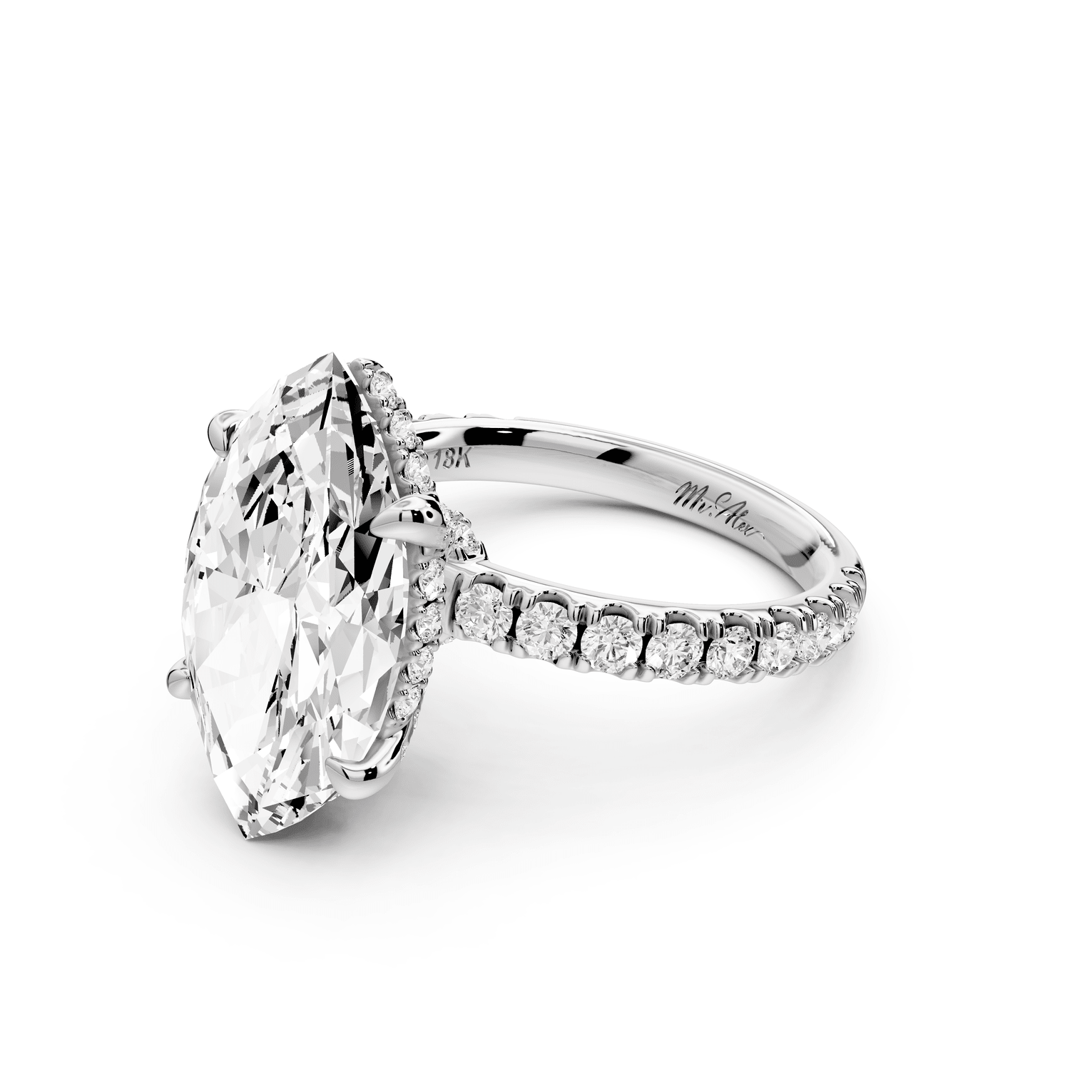 Jade - 5ct platinum marquise hidden halo diamond crown and bridge pavé engagement ring - Mr. Alex Jewelry