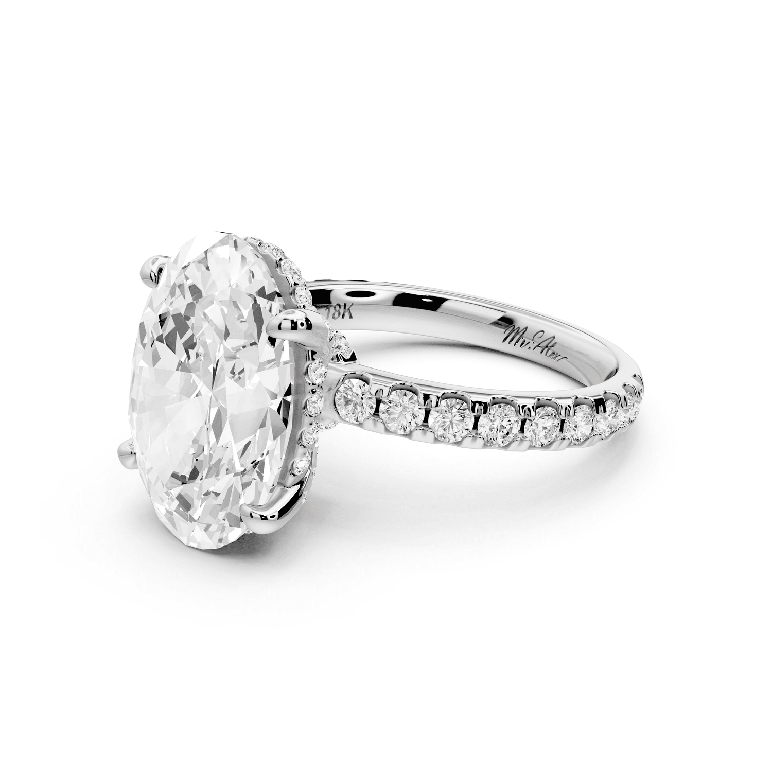 Jade - 5ct platinum oval hidden halo diamond crown and bridge pavé engagamnet ring - Mr. Alex Jewelry