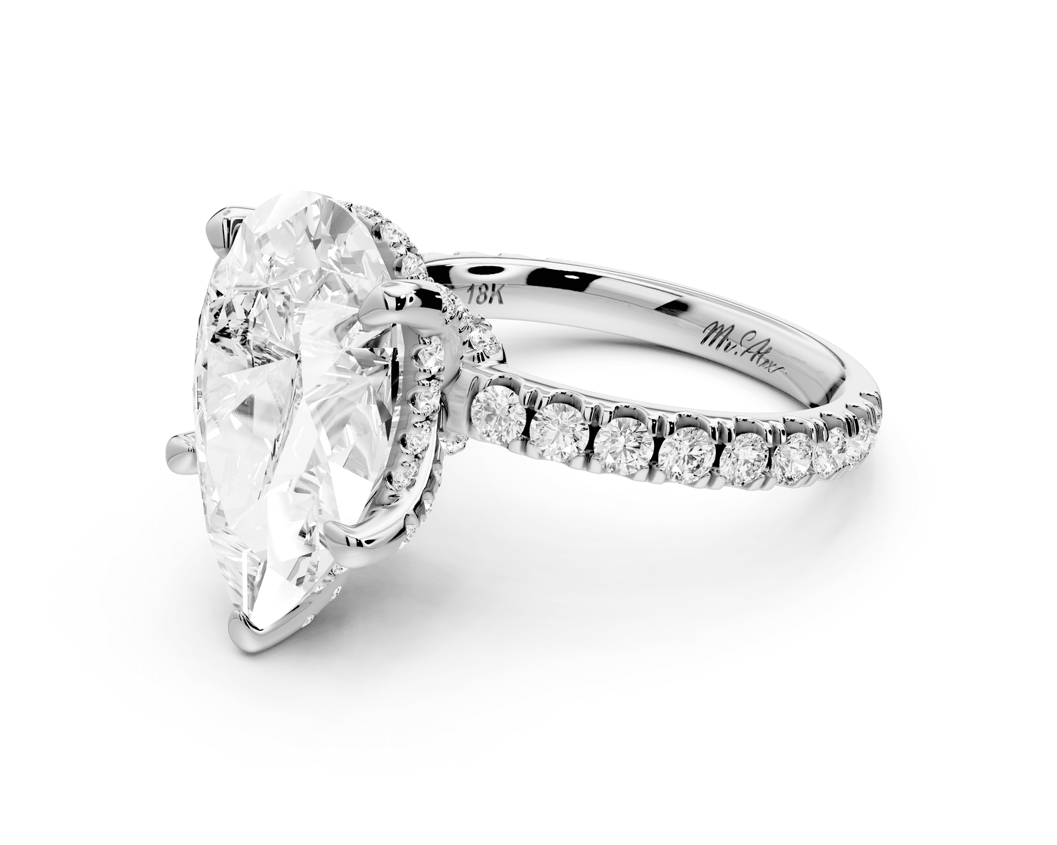 Jade - 5ct platinum pear hidden halo diamond crown and bridge pavé engagamnet ring - Mr. Alex Jewelry