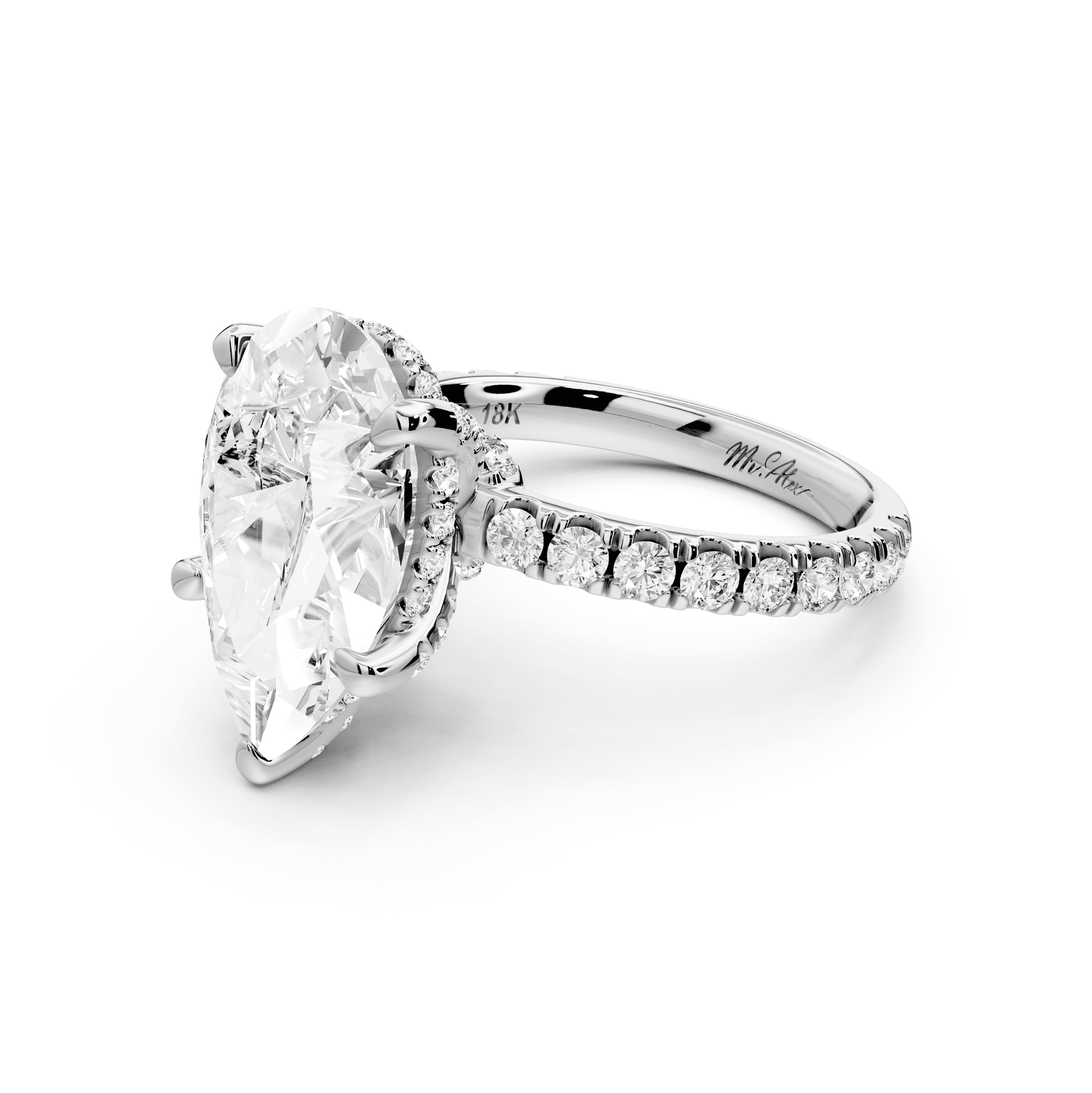 Jade - 5ct platinum pear hidden halo diamond crown and bridge pavé engagamnet ring - Mr. Alex Jewelry