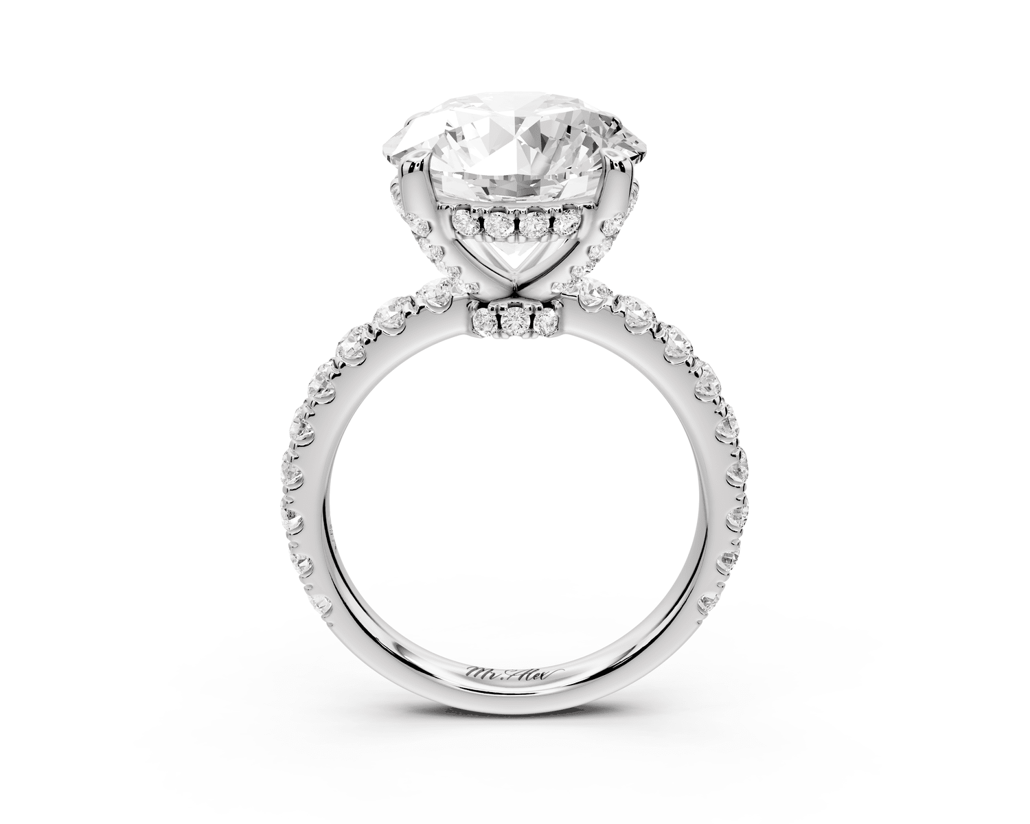 Jade - 5ct platinum round hidden halo diamond crown and bridge pavé engagamnet ring - Mr. Alex Jewelry