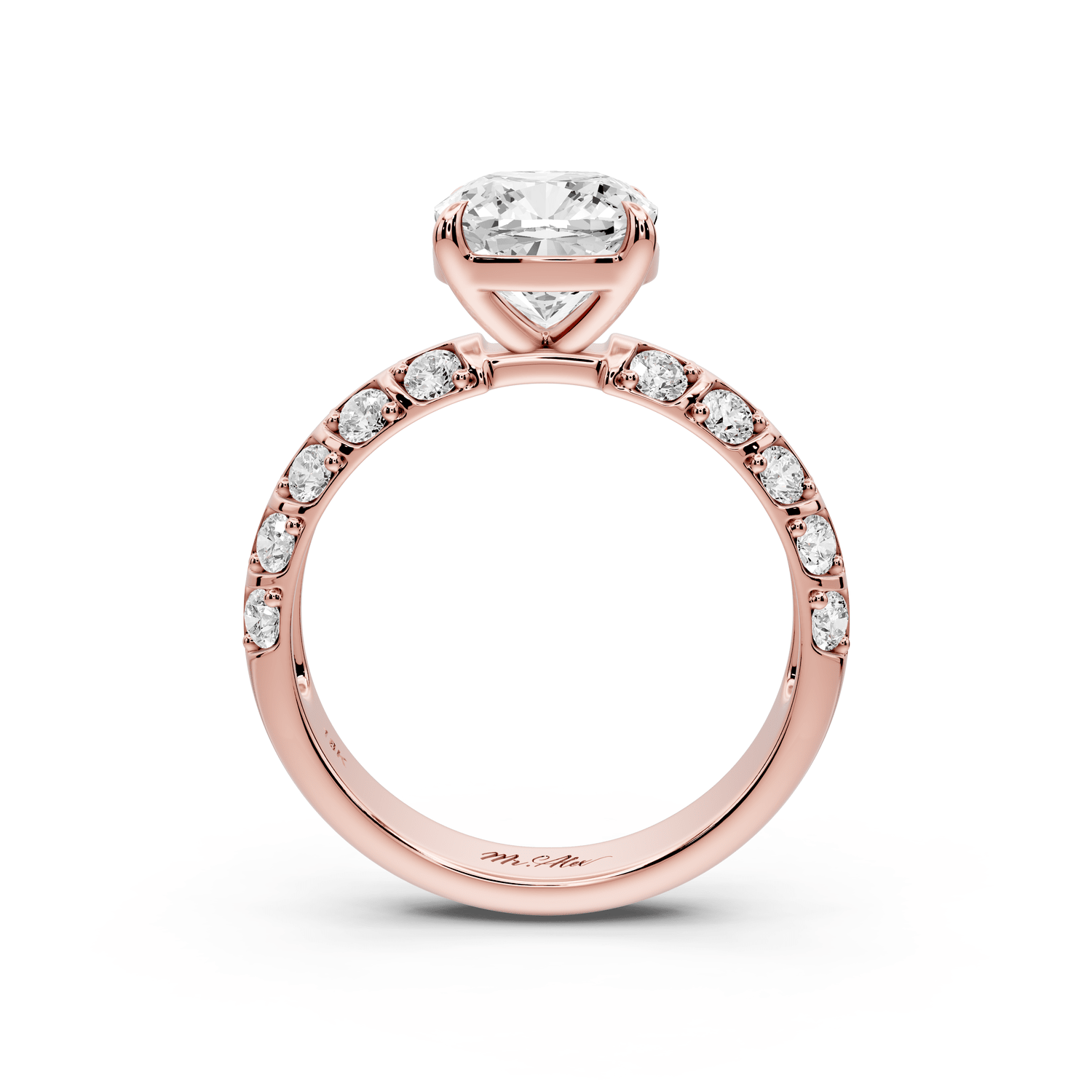 Jessica - 2ct 14k rose gold Cushion Split-Shank Engagement Ring with Double-Row Shared-Prong Pavé Band - Mr. Alex Jewelry