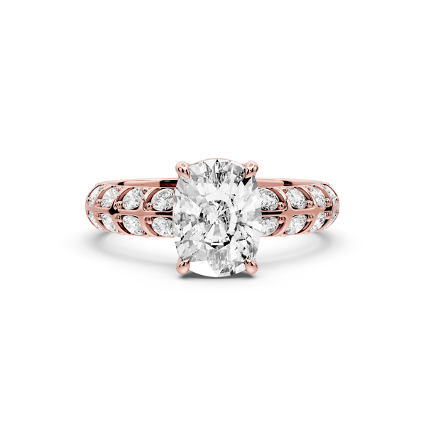 Jessica - 2ct 14k rose gold Ecushion Split-Shank Engagement Ring with Double-Row Shared-Prong Pavé Band - Mr. Alex Jewelry