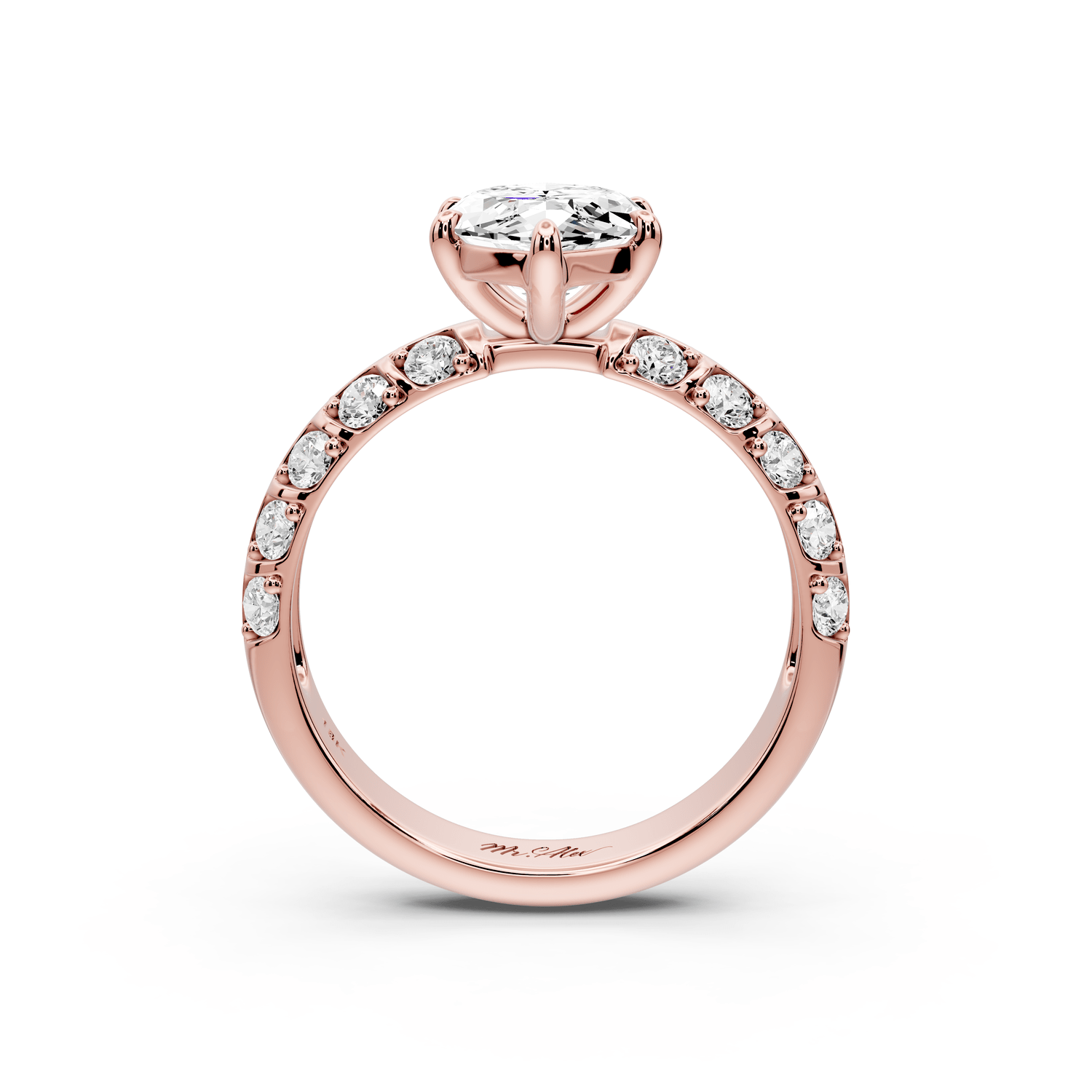 Jessica - 2ct 14k rose gold Marquise Split-Shank Engagement Ring with Double-Row Shared-Prong Pavé Band - Mr. Alex Jewelry