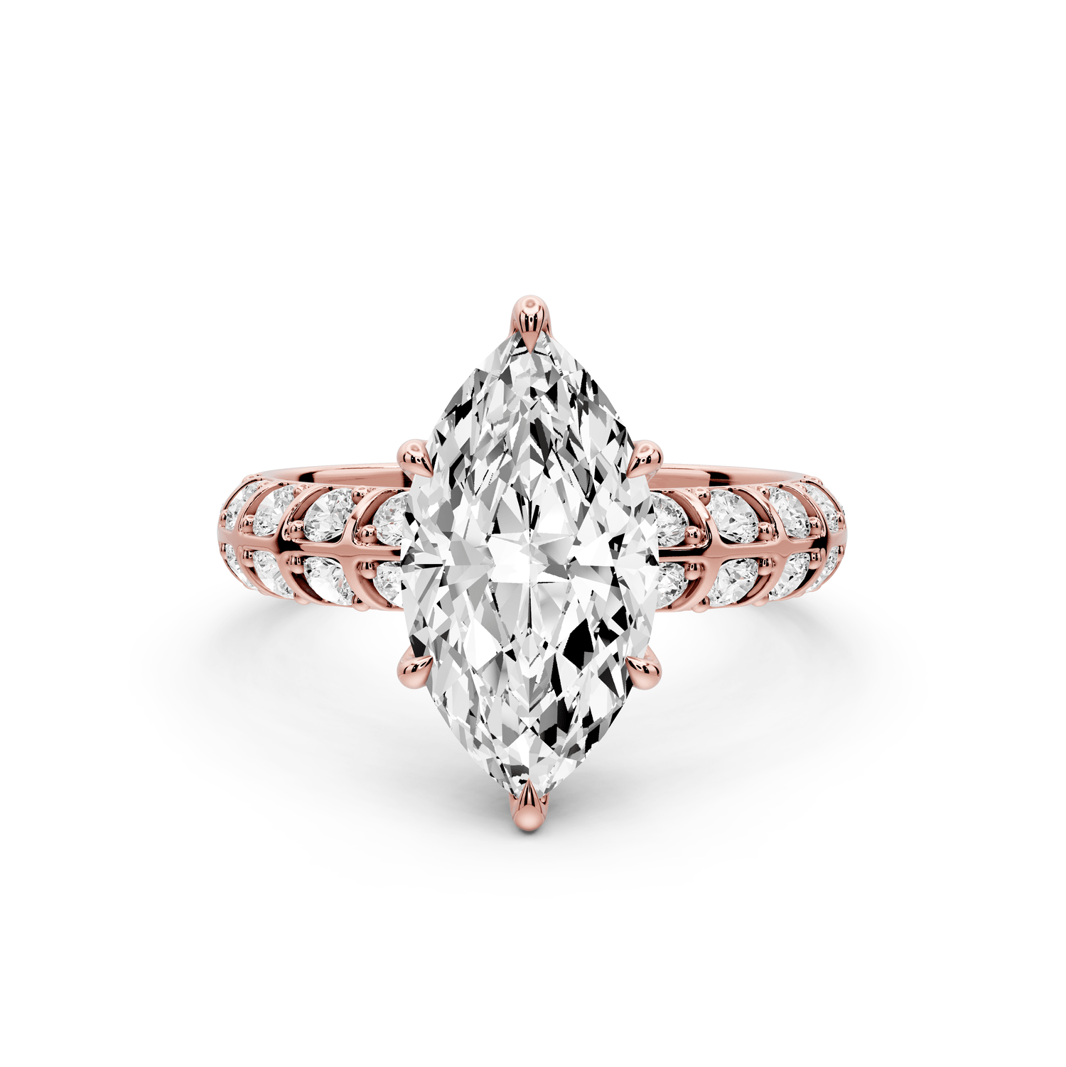 Jessica - 2ct 14k rose gold Marquise Split-Shank Engagement Ring with Double-Row Shared-Prong Pavé Band - Mr. Alex Jewelry