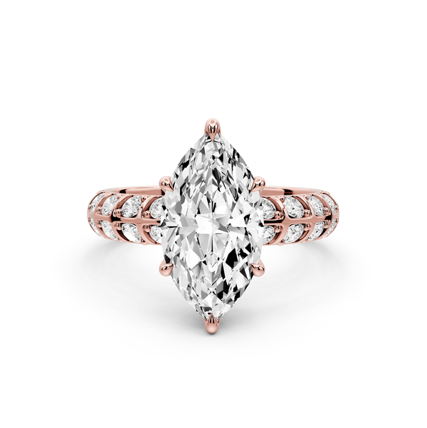 Jessica - 2ct 14k rose gold Marquise Split-Shank Engagement Ring with Double-Row Shared-Prong Pavé Band - Mr. Alex Jewelry