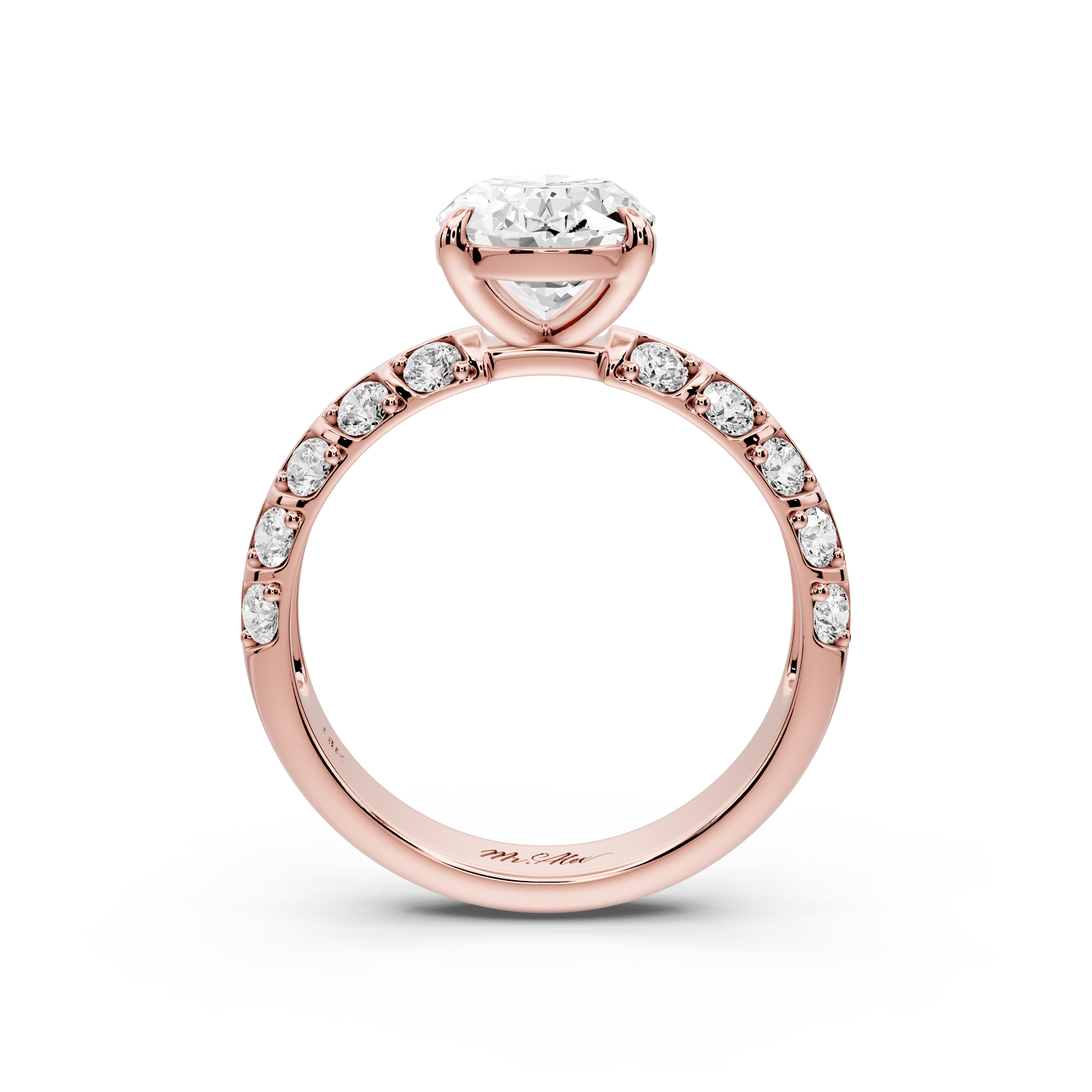 Jessica - 2ct 14k rose gold Oval Split-Shank Engagement Ring with Double-Row Shared-Prong Pavé Band - Mr. Alex Jewelry