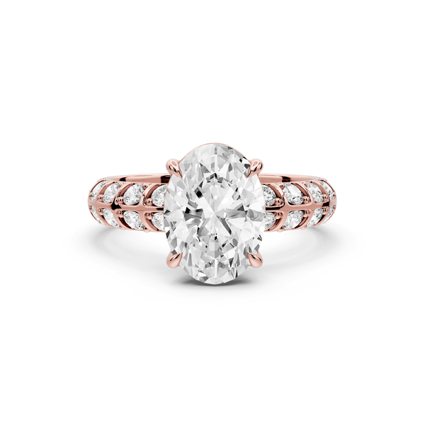 Jessica - 2ct 14k rose gold Oval Split-Shank Engagement Ring with Double-Row Shared-Prong Pavé Band - Mr. Alex Jewelry