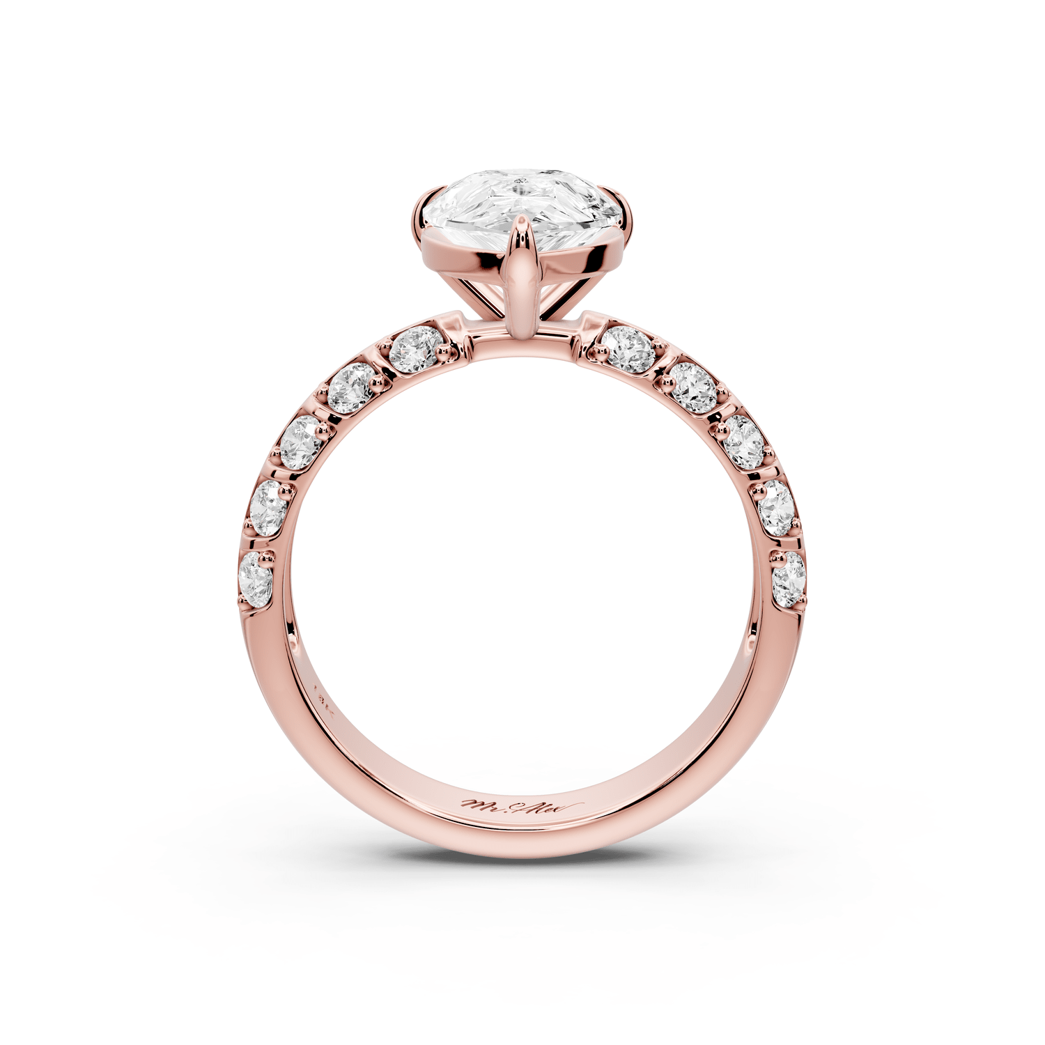Jessica - 2ct 14k rose gold Pear Split-Shank Engagement Ring with Double-Row Shared-Prong Pavé Band - Mr. Alex Jewelry
