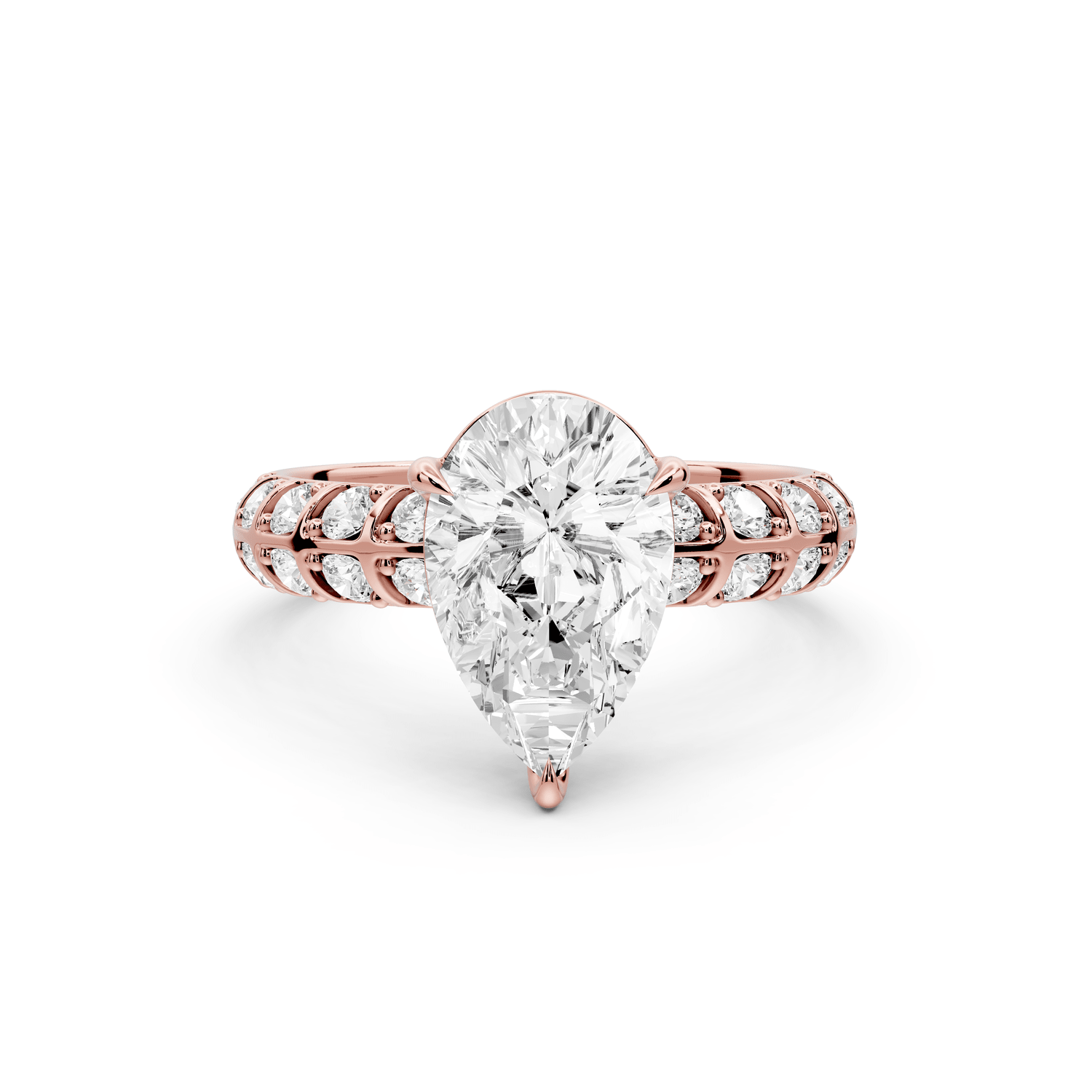 Jessica - 2ct 14k rose gold Pear Split-Shank Engagement Ring with Double-Row Shared-Prong Pavé Band - Mr. Alex Jewelry
