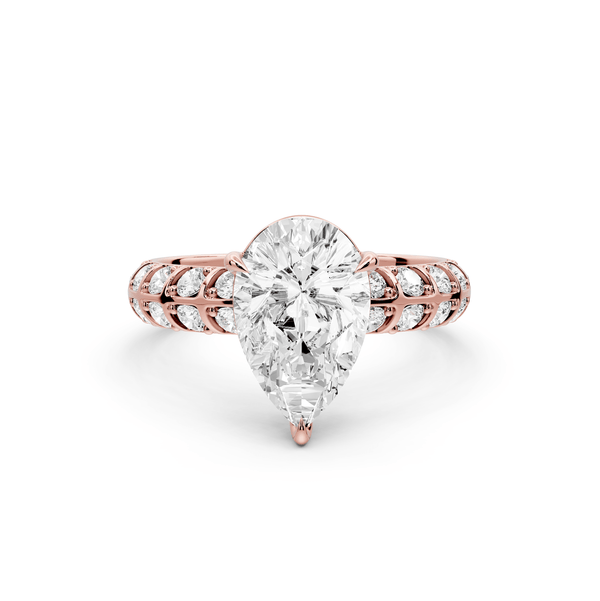 Jessica - 2ct 14k rose gold Pear Split-Shank Engagement Ring with Double-Row Shared-Prong Pavé Band - Mr. Alex Jewelry