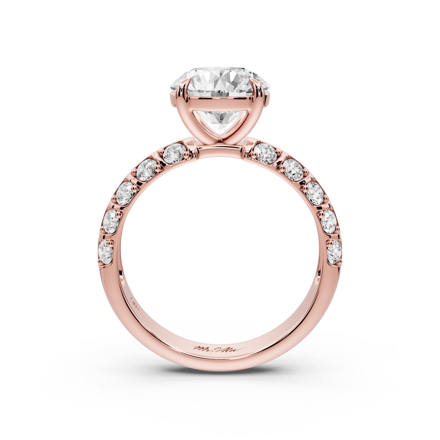 Jessica - 2ct 14k rose gold Round Split-Shank Engagement Ring with Double-Row Shared-Prong Pavé Band - Mr. Alex Jewelry
