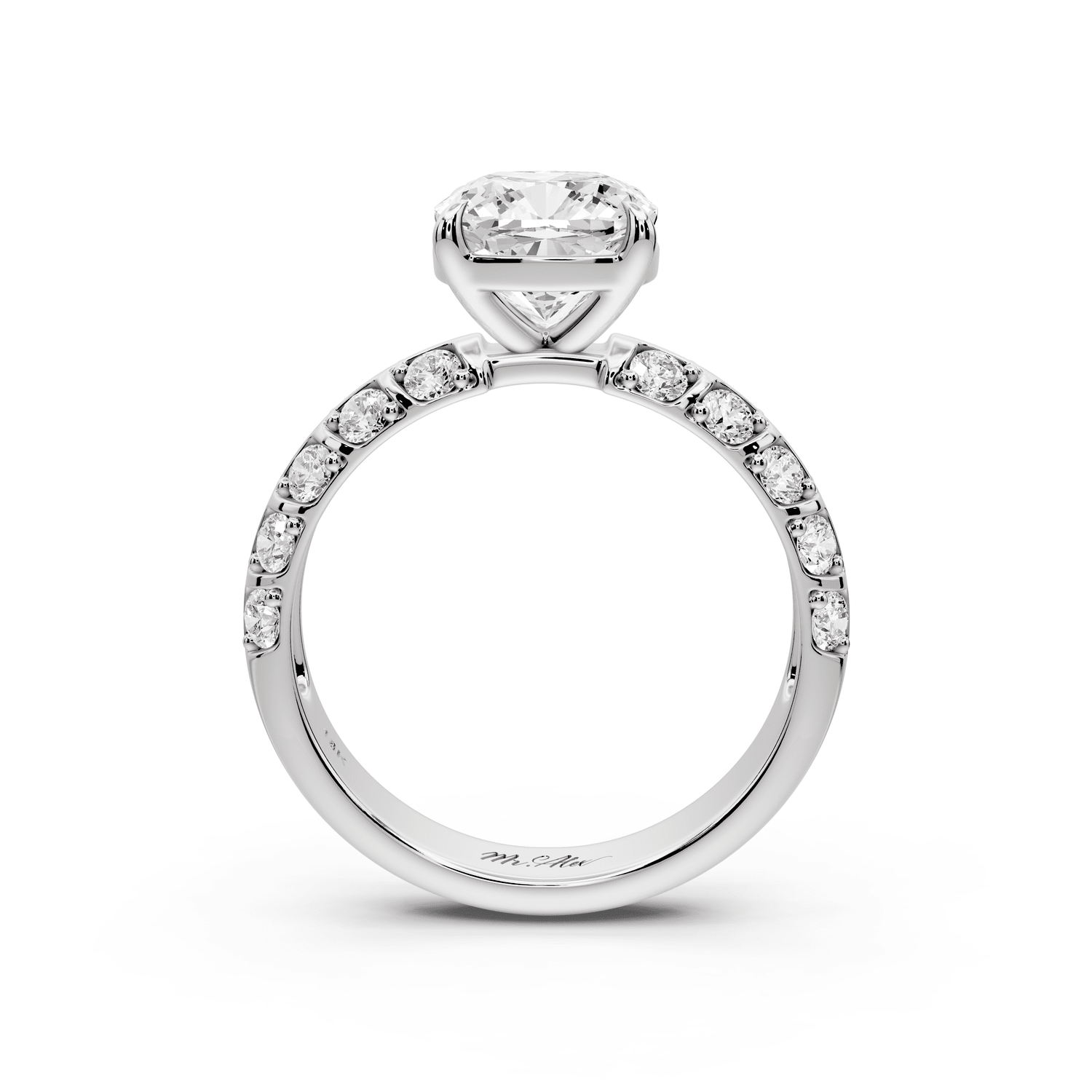 Jessica - 2ct 14k white gold Cushion Split-Shank Engagement Ring with Double-Row Shared-Prong Pavé Band - Mr. Alex Jewelry