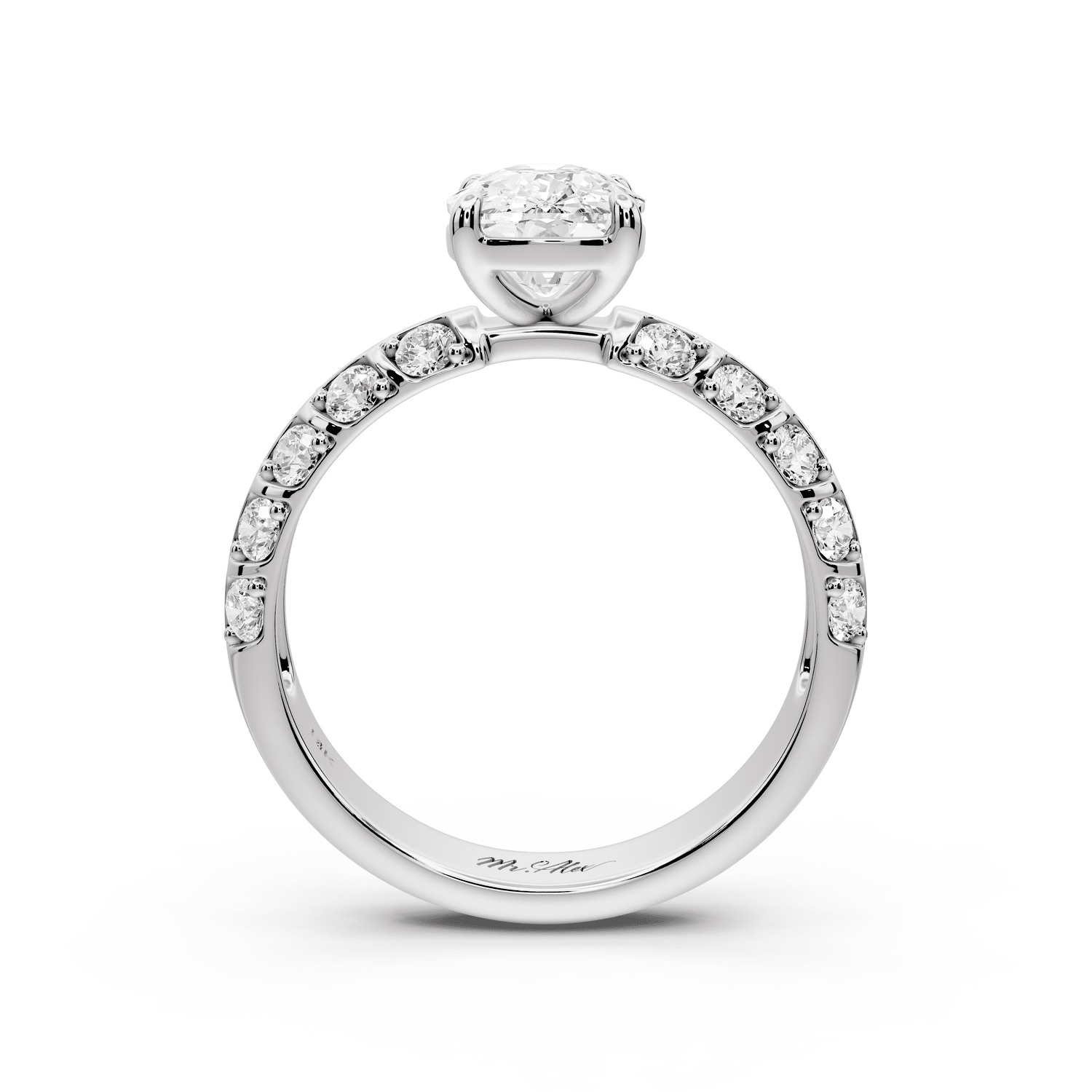 Jessica - 2ct 14k white gold Ecushion Split-Shank Engagement Ring with Double-Row Shared-Prong Pavé Band - Mr. Alex Jewelry