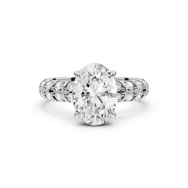 Jessica - 2ct 14k white gold Oval Split-Shank Engagement Ring with Double-Row Shared-Prong Pavé Band - Mr. Alex Jewelry