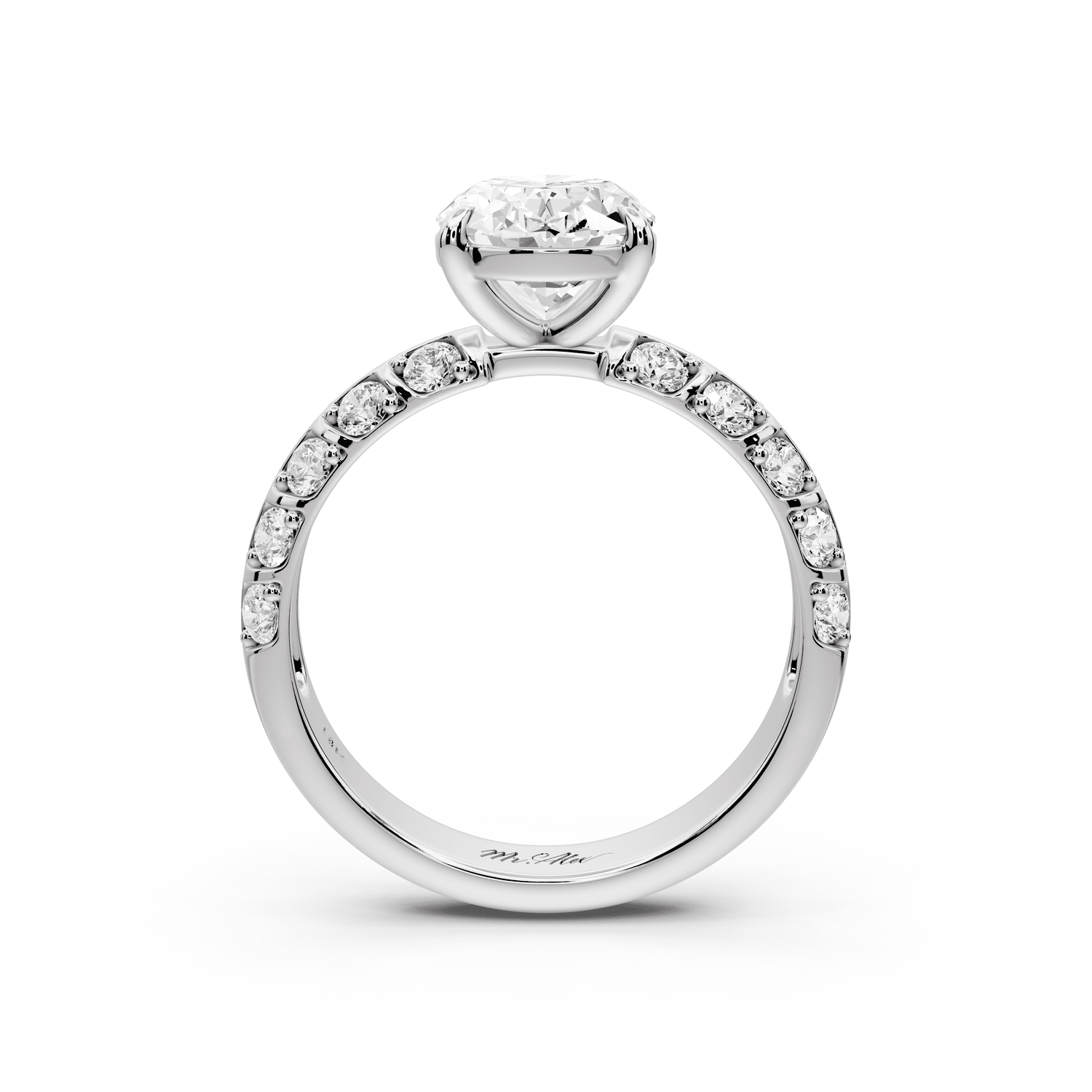 Jessica - 2ct 14k white gold Oval Split-Shank Engagement Ring with Double-Row Shared-Prong Pavé Band - Mr. Alex Jewelry