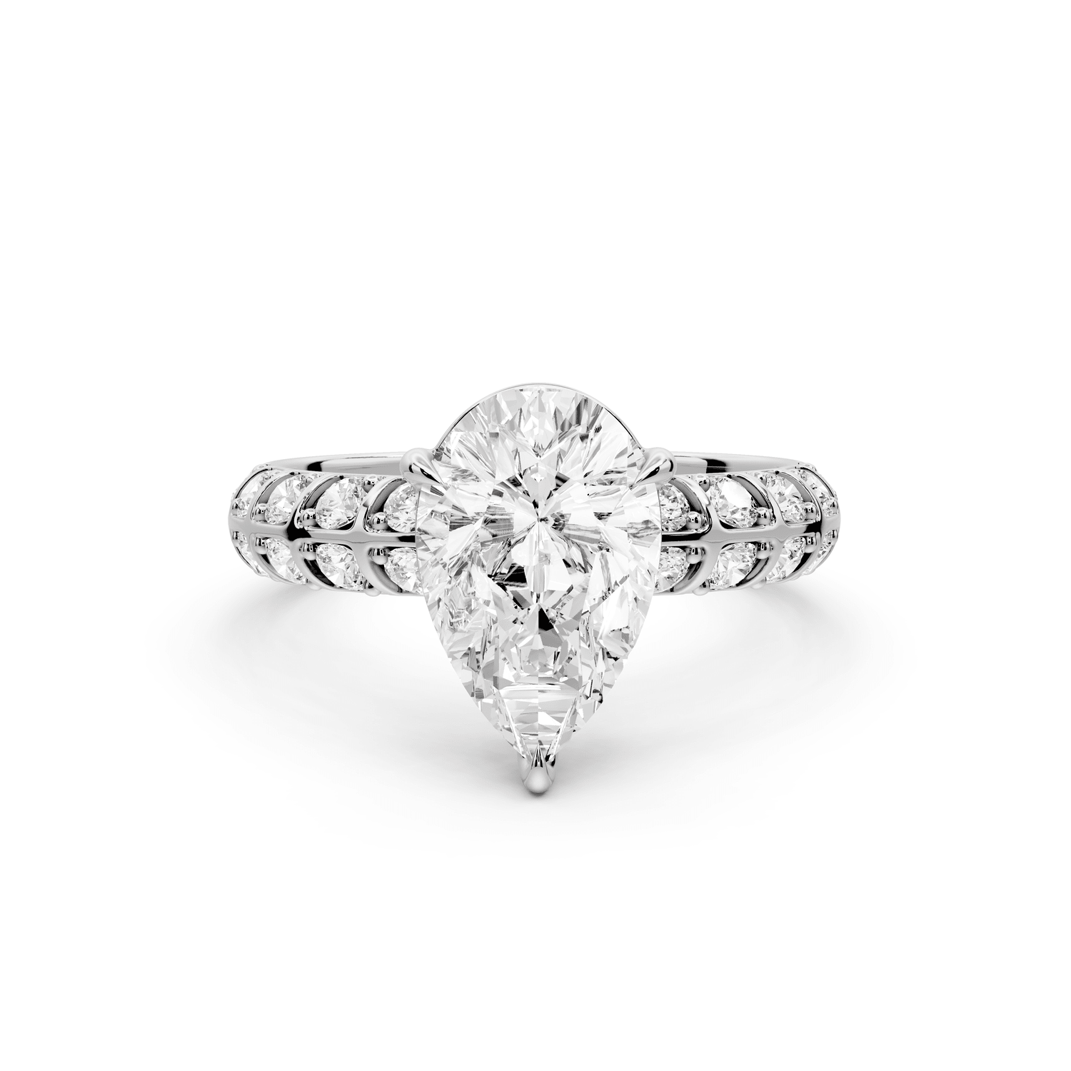 Jessica - 2ct 14k white gold Pear Split-Shank Engagement Ring with Double-Row Shared-Prong Pavé Band - Mr. Alex Jewelry