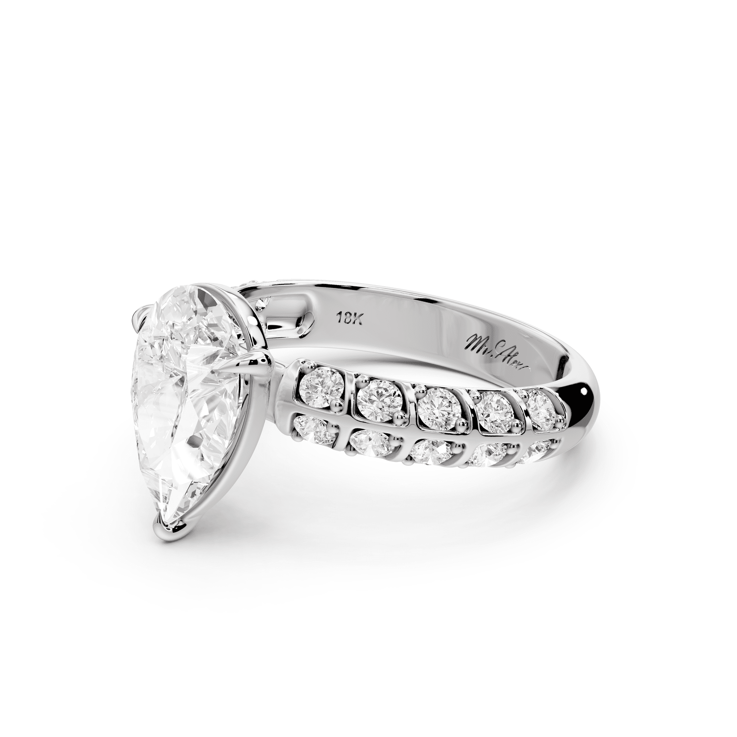 Jessica - 2ct 14k white gold Pear Split-Shank Engagement Ring with Double-Row Shared-Prong Pavé Band - Mr. Alex Jewelry