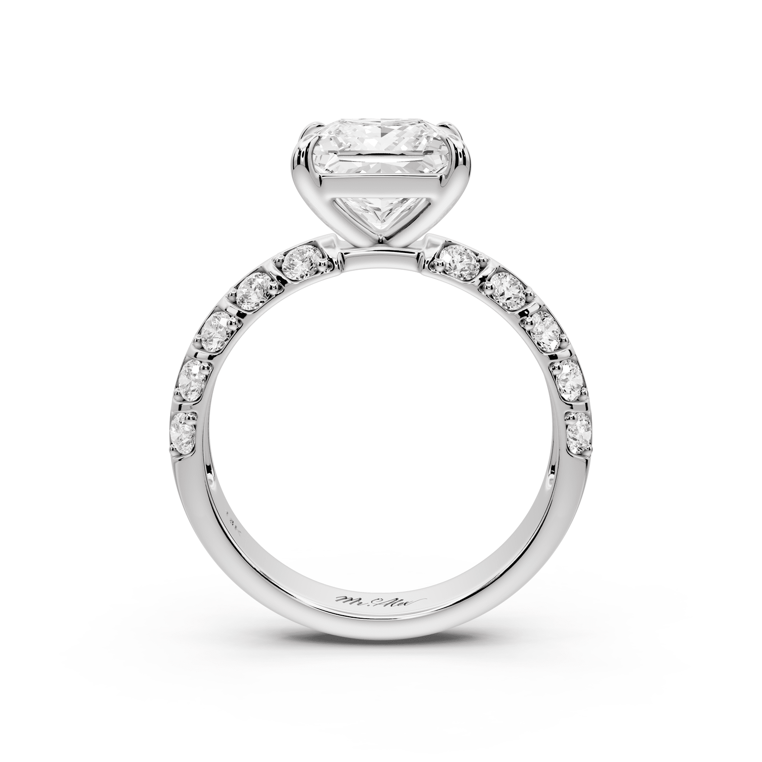 Jessica - 2ct 14k white gold Princess Split-Shank Engagement Ring with Double-Row Shared-Prong Pavé Band - Mr. Alex Jewelry