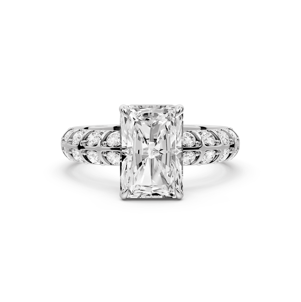 Jessica - 2ct 14k white gold Radiant Split-Shank Engagement Ring with Double-Row Shared-Prong Pavé Band - Mr. Alex Jewelry