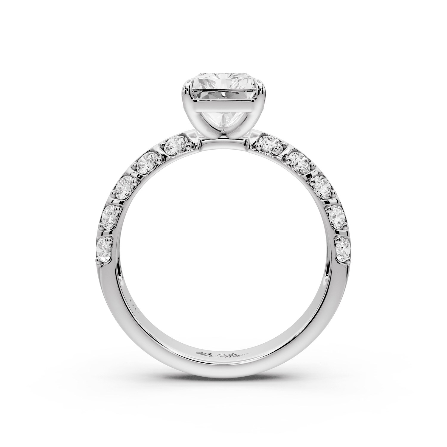 Jessica - 2ct 14k white gold Radiant Split-Shank Engagement Ring with Double-Row Shared-Prong Pavé Band - Mr. Alex Jewelry