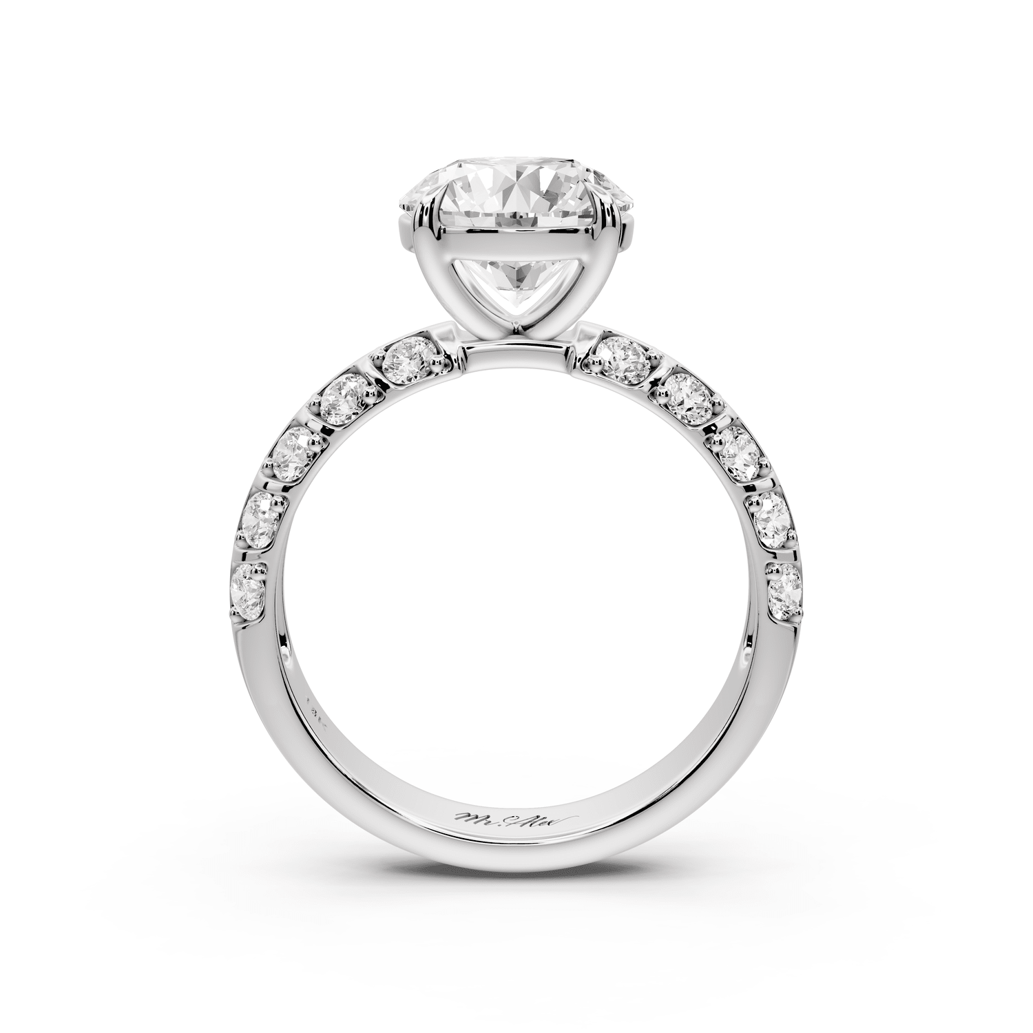 Jessica - 2ct 14k white gold Round Split-Shank Engagement Ring with Double-Row Shared-Prong Pavé Band - Mr. Alex Jewelry