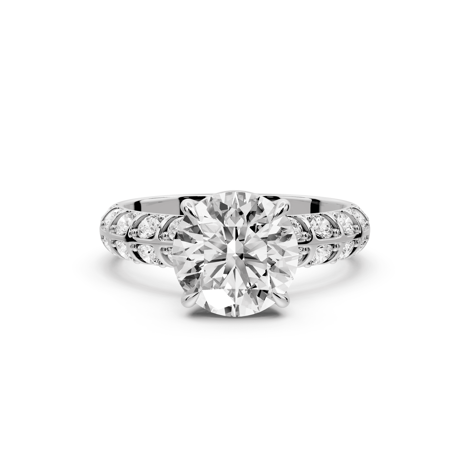 Jessica - 2ct 14k white gold Round Split-Shank Engagement Ring with Double-Row Shared-Prong Pavé Band - Mr. Alex Jewelry