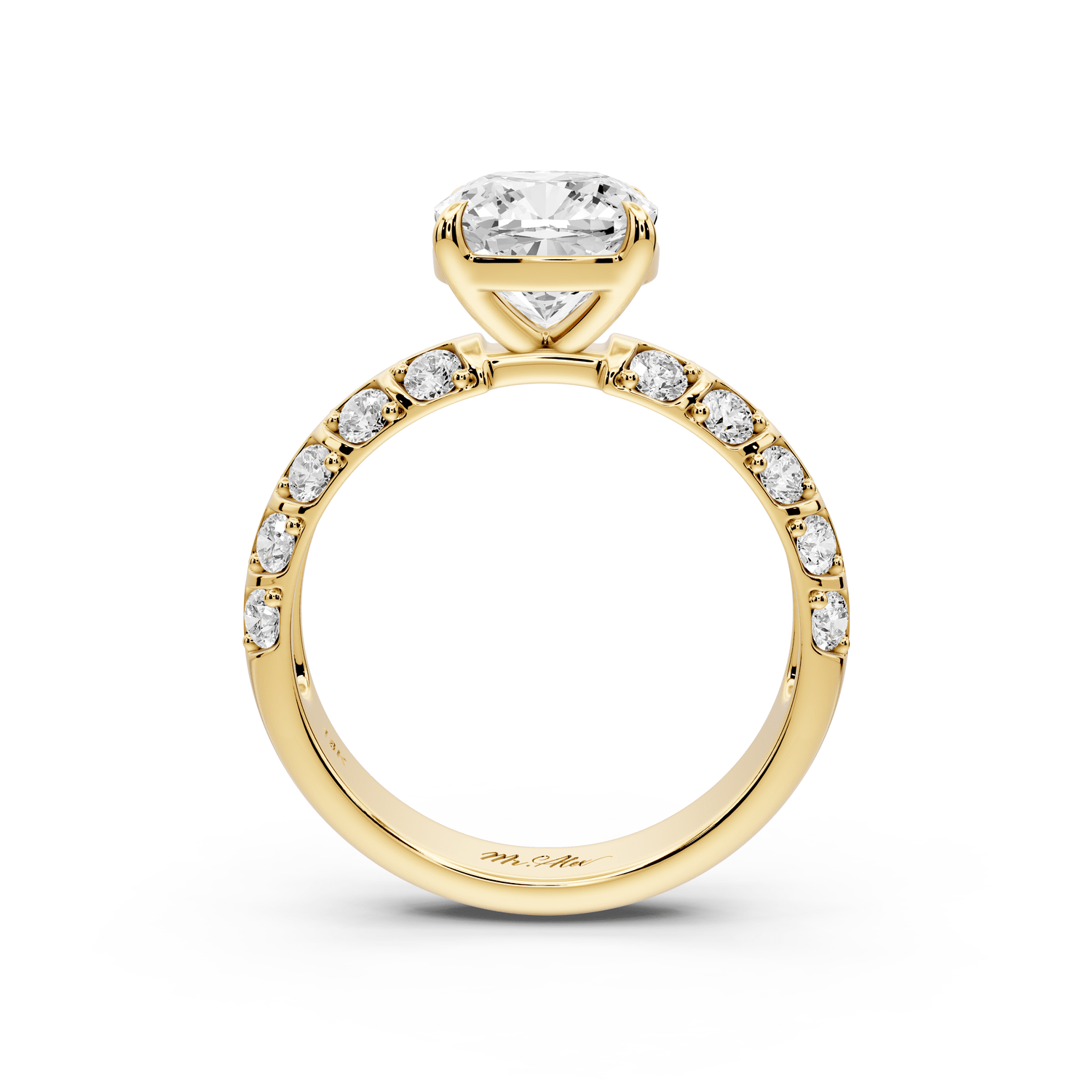 Jessica - 2ct 14k yellow gold Cushion Split-Shank Engagement Ring with Double-Row Shared-Prong Pavé Band - Mr. Alex Jewelry