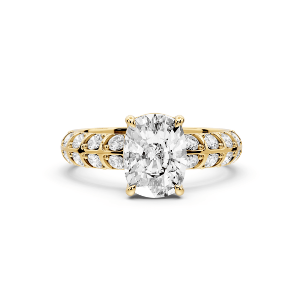 Jessica - 2ct 14k yellow gold Ecushion Split-Shank Engagement Ring with Double-Row Shared-Prong Pavé Band - Mr. Alex Jewelry