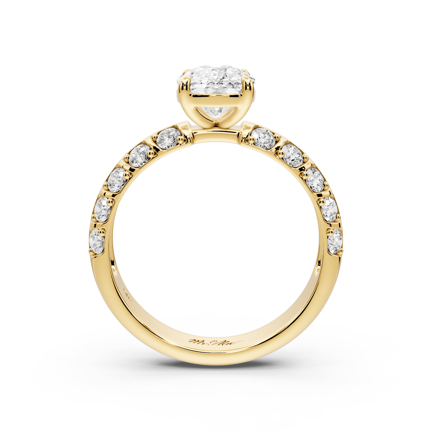 Jessica - 2ct 14k yellow gold Ecushion Split-Shank Engagement Ring with Double-Row Shared-Prong Pavé Band - Mr. Alex Jewelry