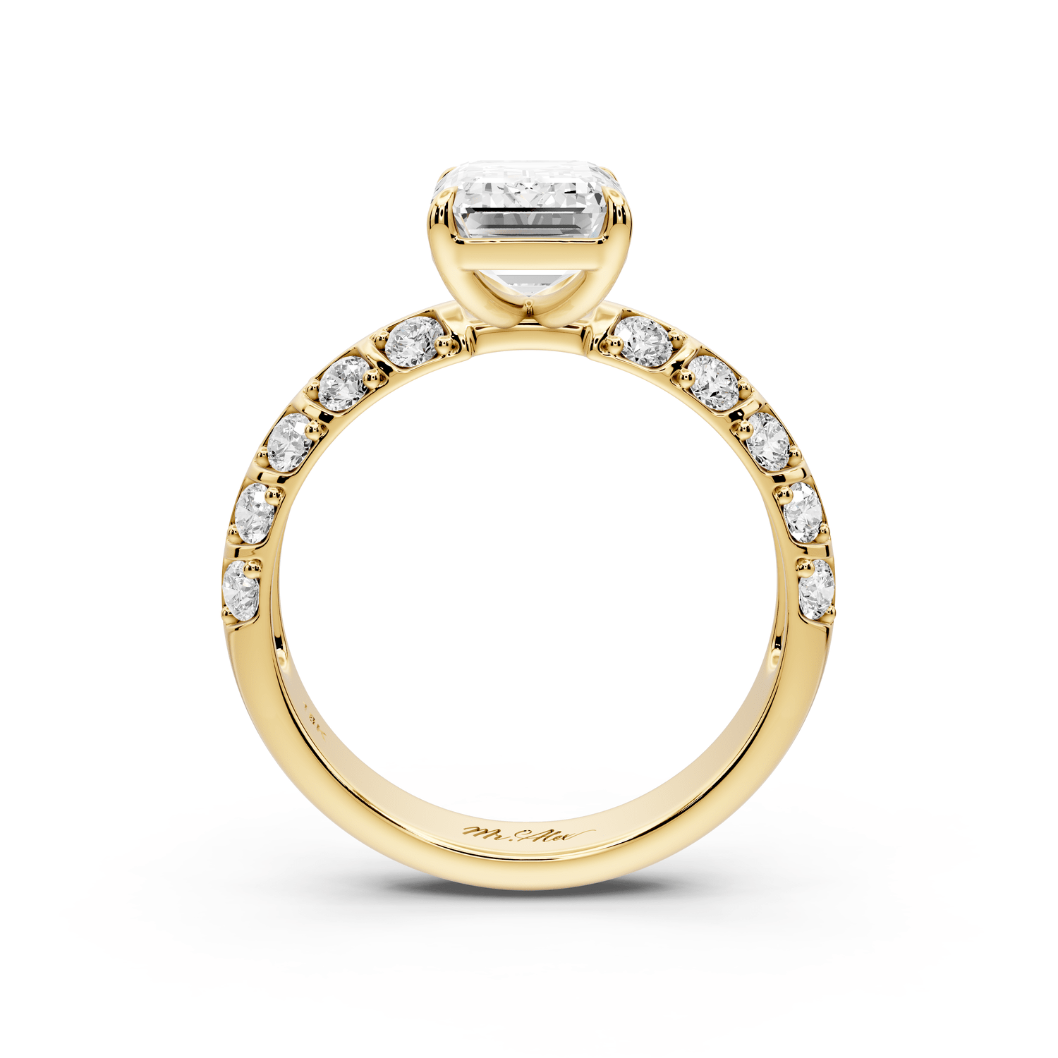 Jessica - 2ct 14k yellow gold Emerald Split-Shank Engagement Ring with Double-Row Shared-Prong Pavé Band - Mr. Alex Jewelry