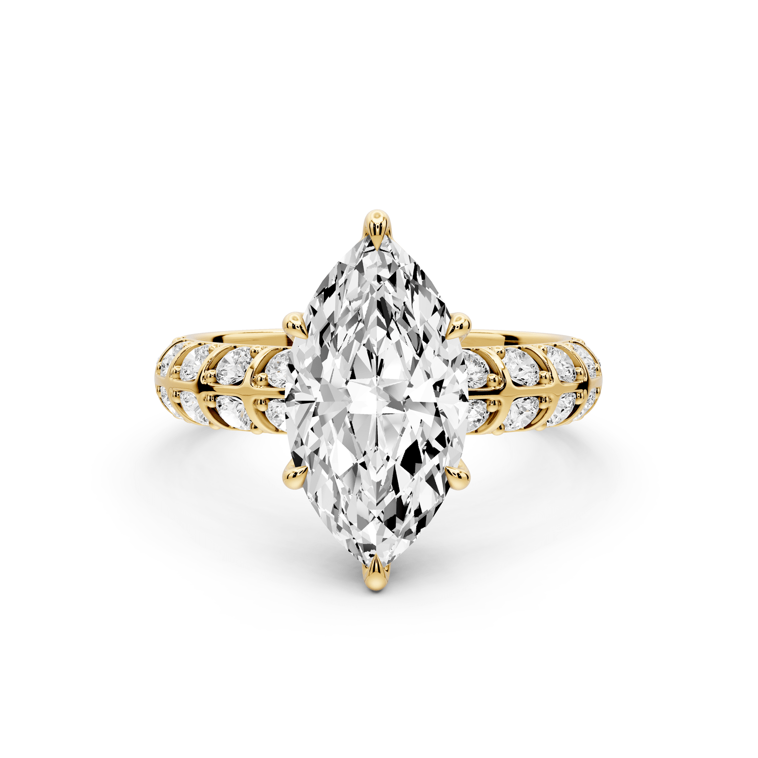 Jessica - 2ct 14k yellow gold Marquise Split-Shank Engagement Ring with Double-Row Shared-Prong Pavé Band - Mr. Alex Jewelry