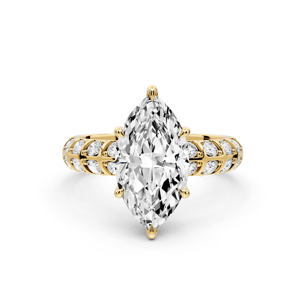 Jessica - 2ct 14k yellow gold Marquise Split-Shank Engagement Ring with Double-Row Shared-Prong Pavé Band - Mr. Alex Jewelry