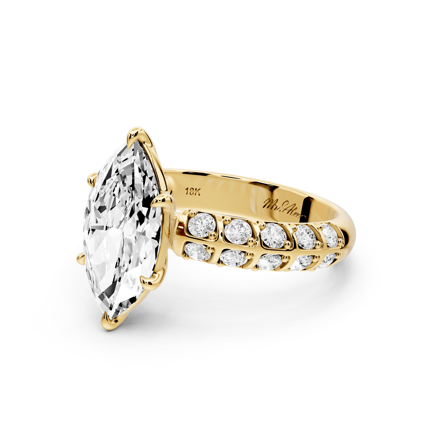 Jessica - 2ct 14k yellow gold Marquise Split-Shank Engagement Ring with Double-Row Shared-Prong Pavé Band - Mr. Alex Jewelry