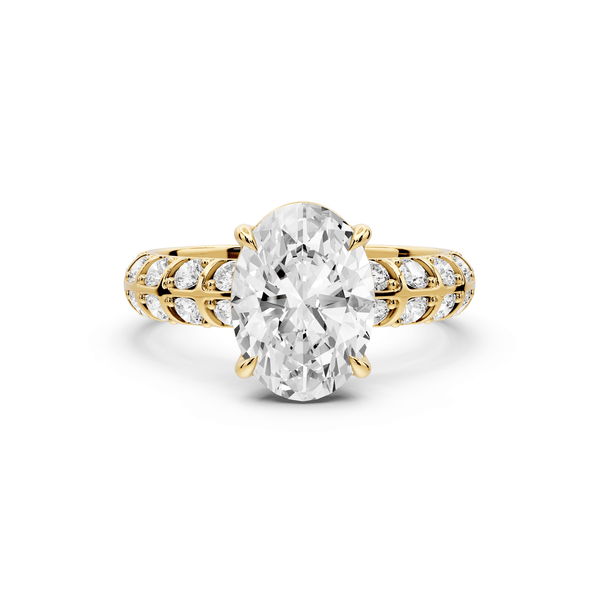 Jessica - 2ct 14k yellow gold Oval Split-Shank Engagement Ring with Double-Row Shared-Prong Pavé Band - Mr. Alex Jewelry