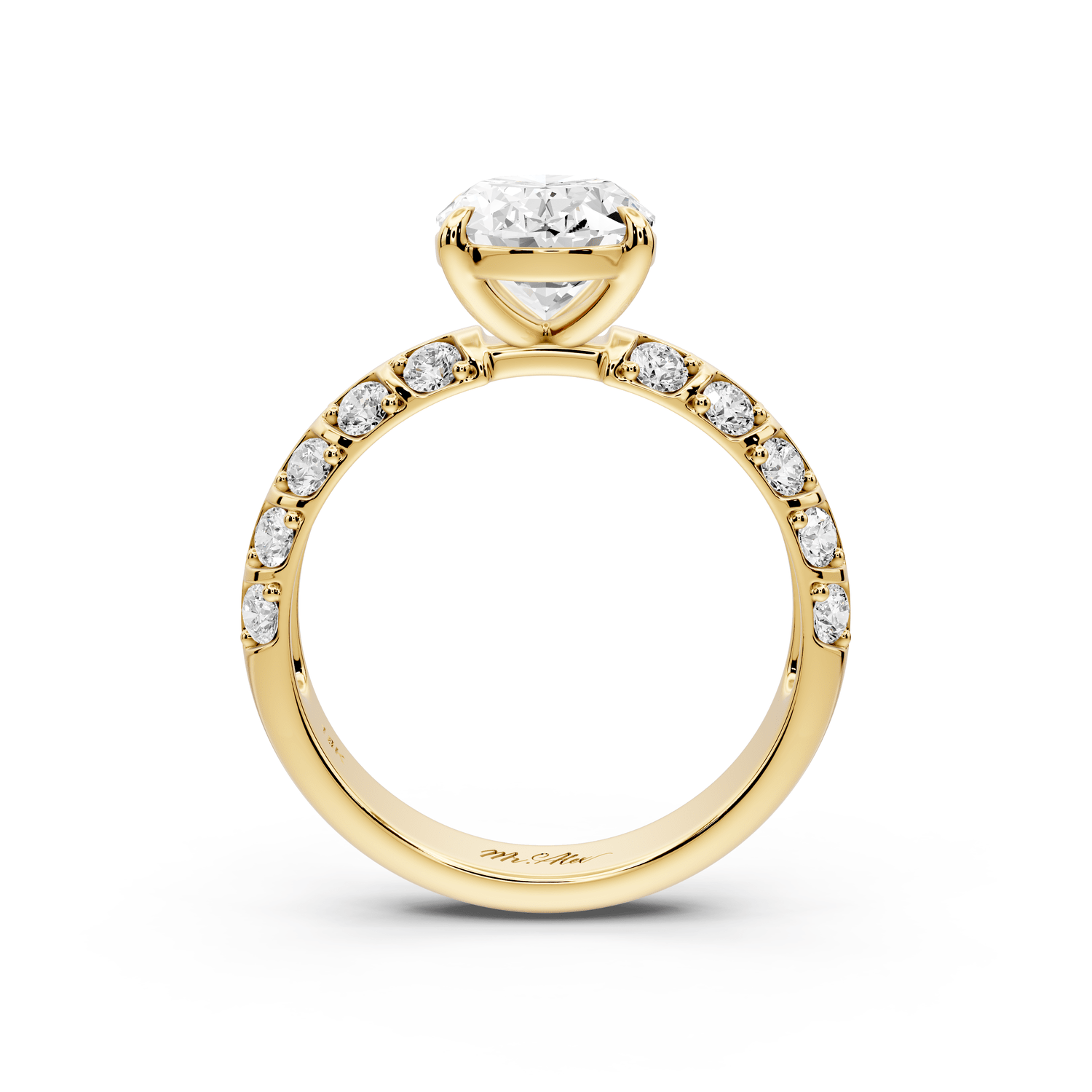 Jessica - 2ct 14k yellow gold Oval Split-Shank Engagement Ring with Double-Row Shared-Prong Pavé Band - Mr. Alex Jewelry
