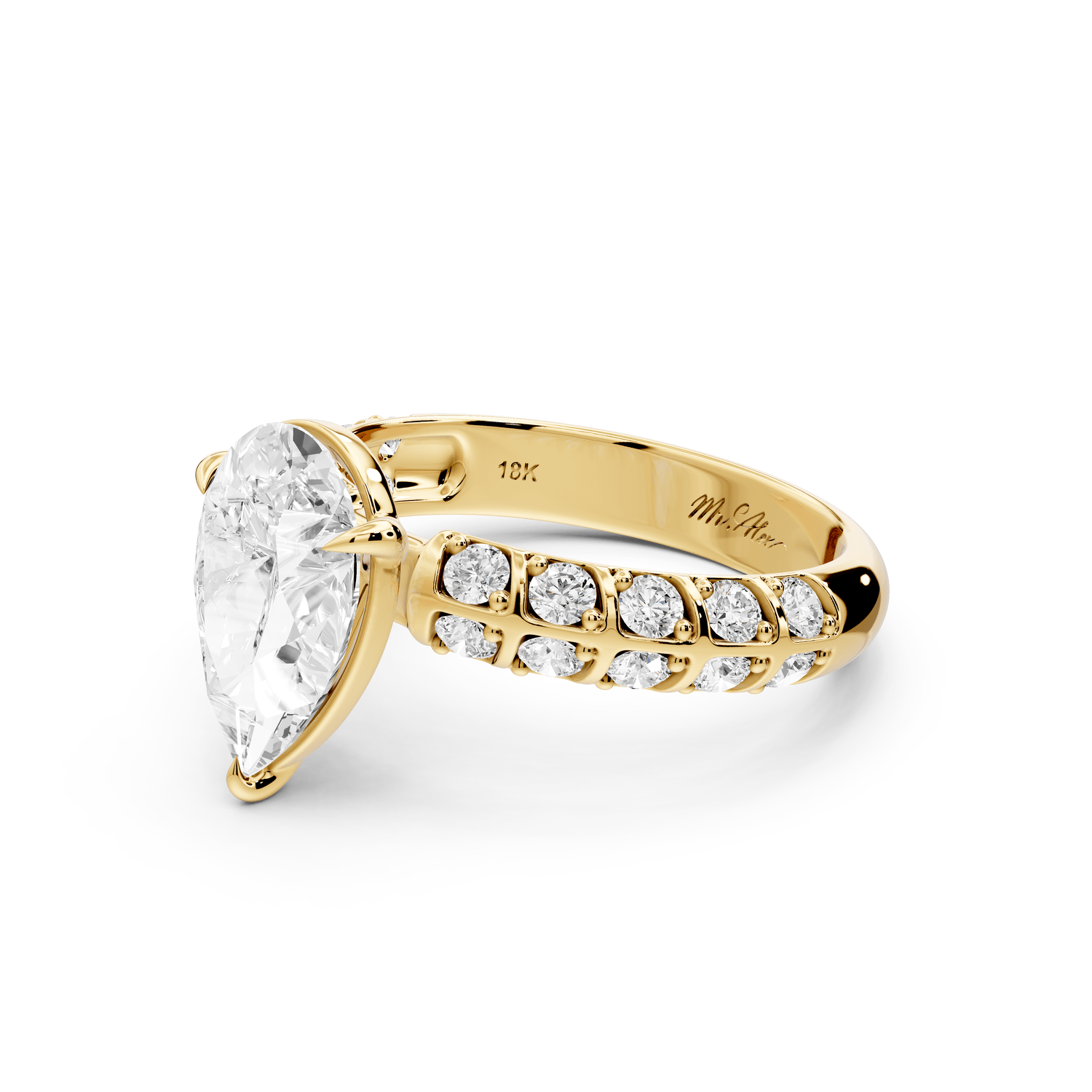 Jessica - 2ct 14k yellow gold Pear Split-Shank Engagement Ring with Double-Row Shared-Prong Pavé Band - Mr. Alex Jewelry