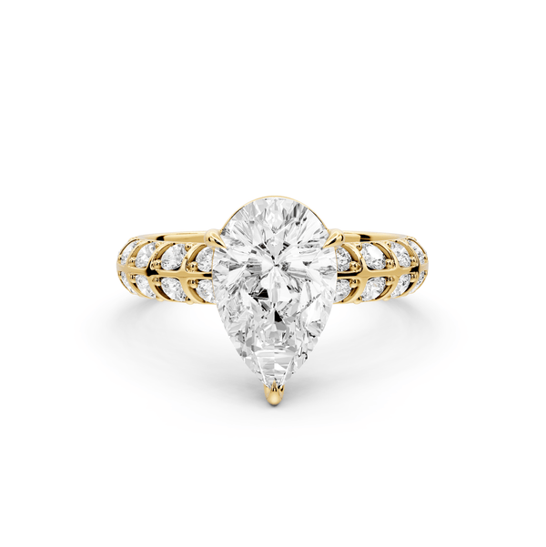 Jessica - 2ct 14k yellow gold Pear Split-Shank Engagement Ring with Double-Row Shared-Prong Pavé Band - Mr. Alex Jewelry